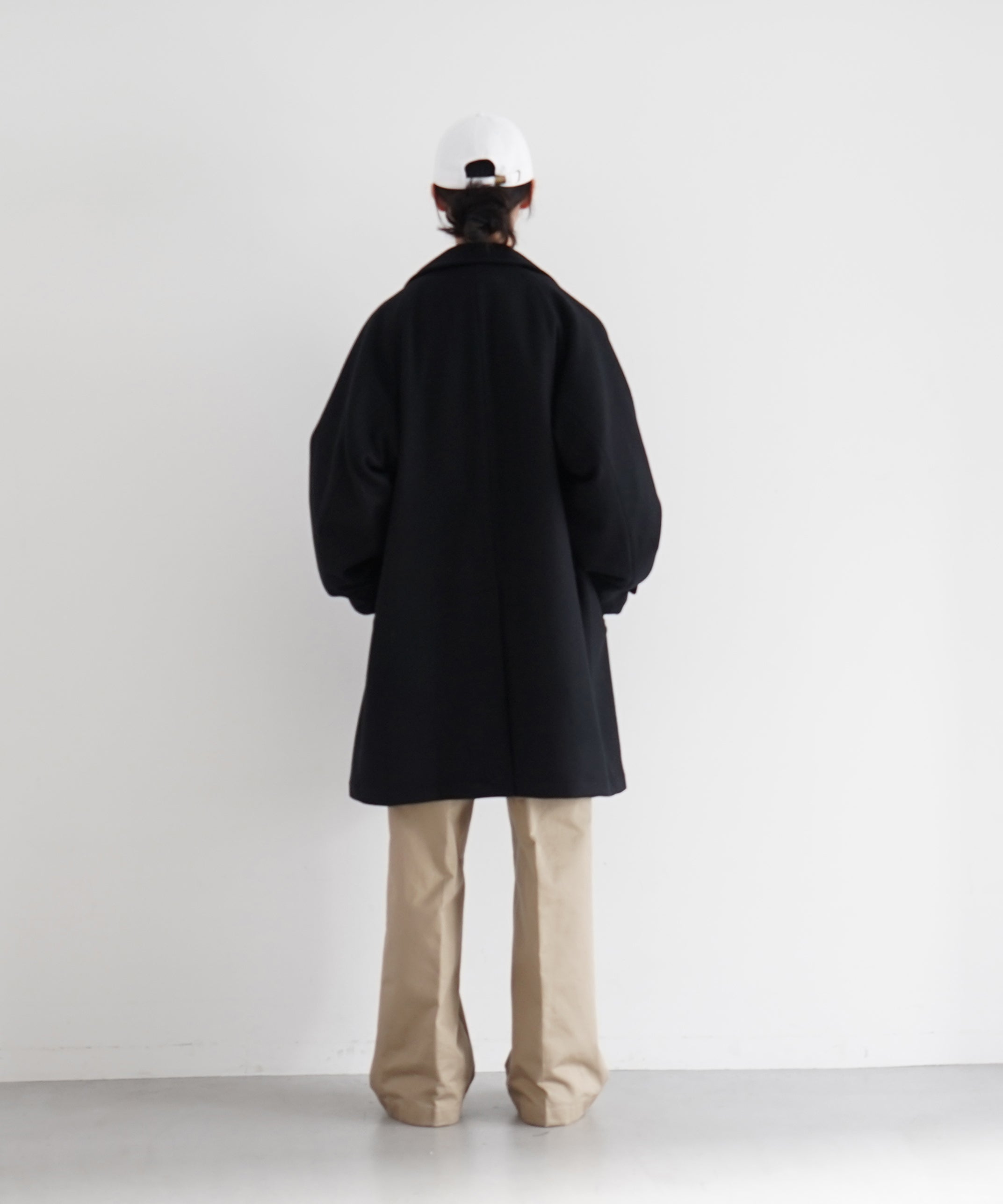 KAIKO Water-repellent wool melton coat "BLACK"
