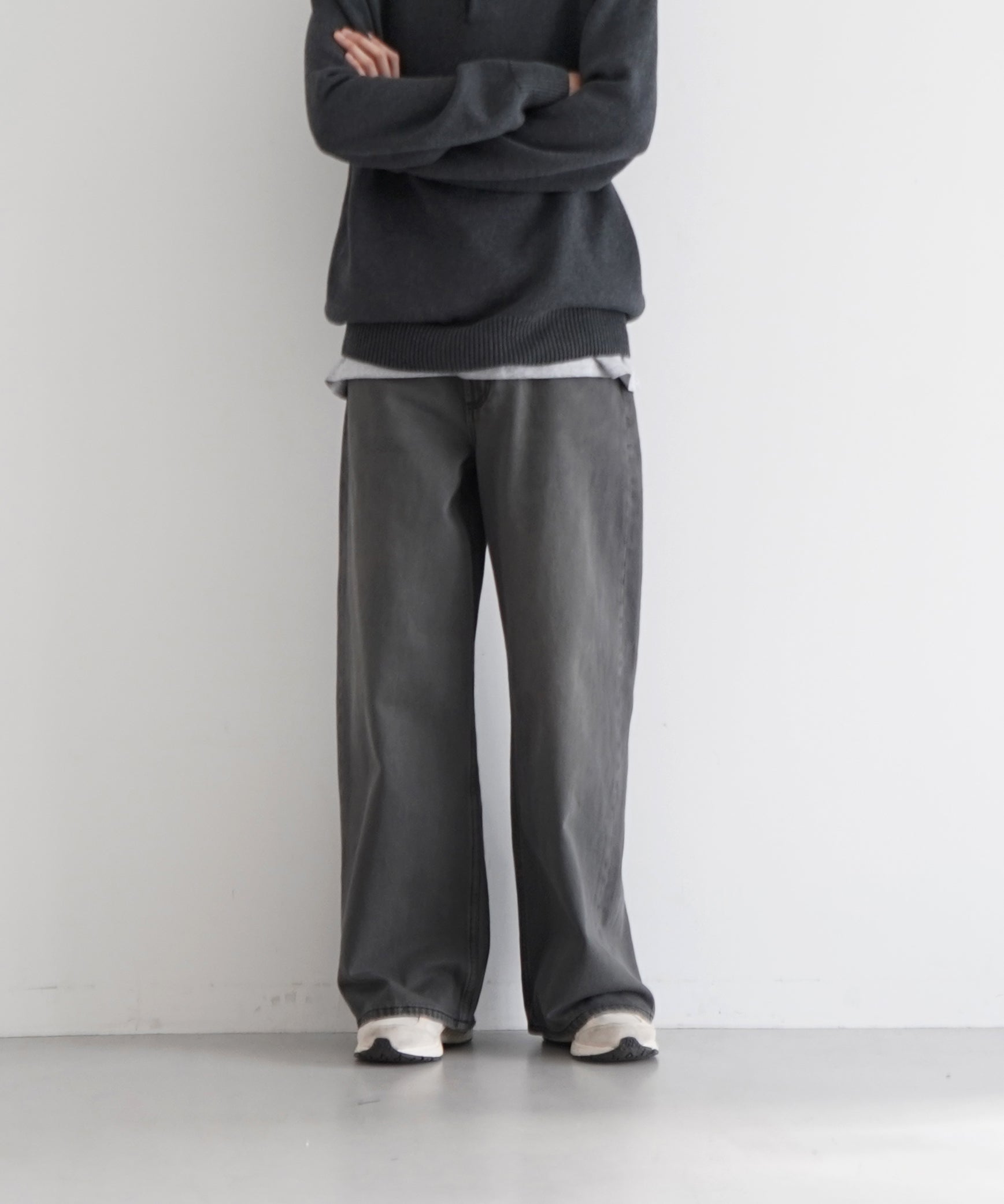 FAX COPY EXPRESS Vintage washed brown-black gardener denim pants "GREY" M