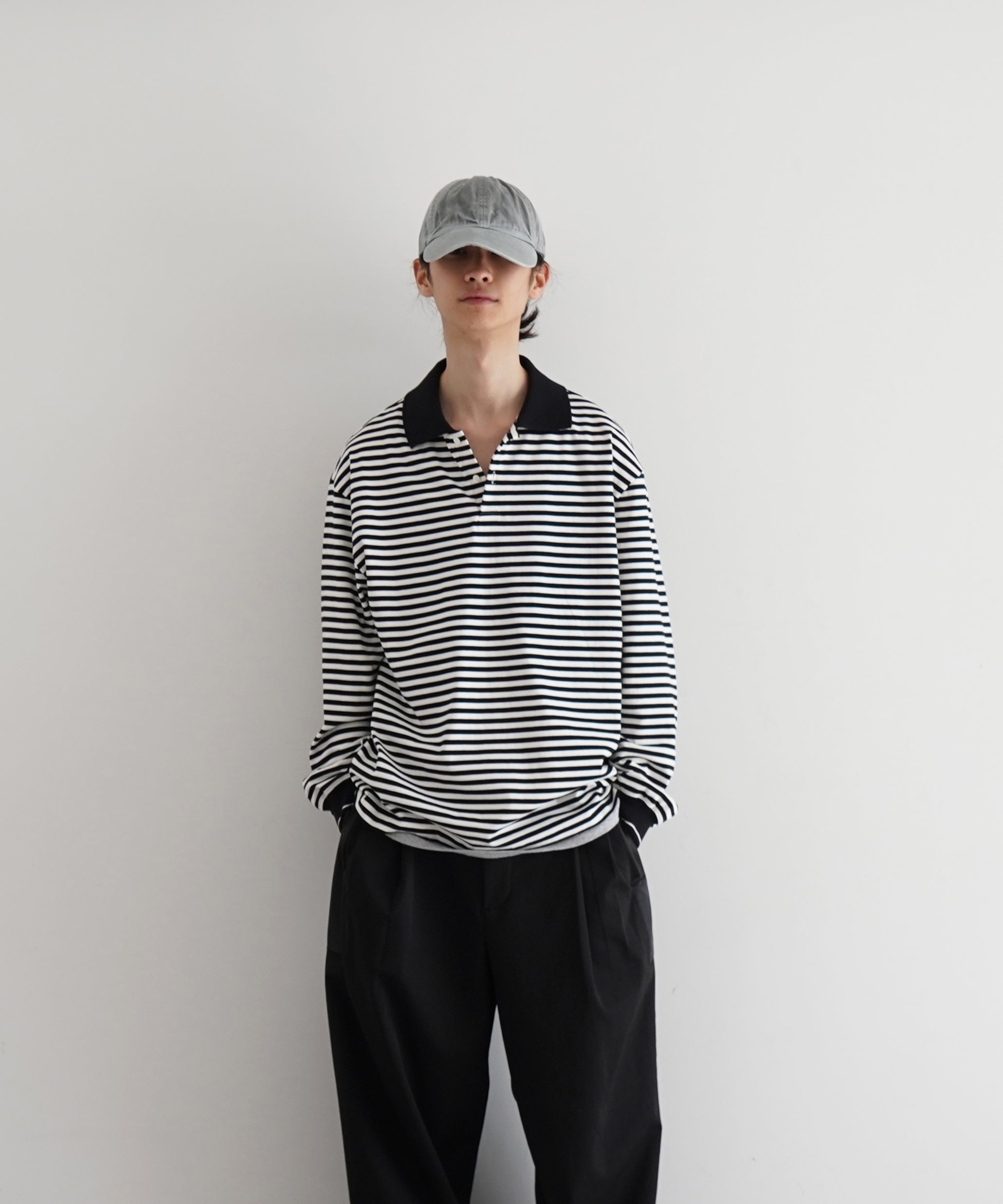 KAIKO Long sleeve border polo shirt "BLUE"