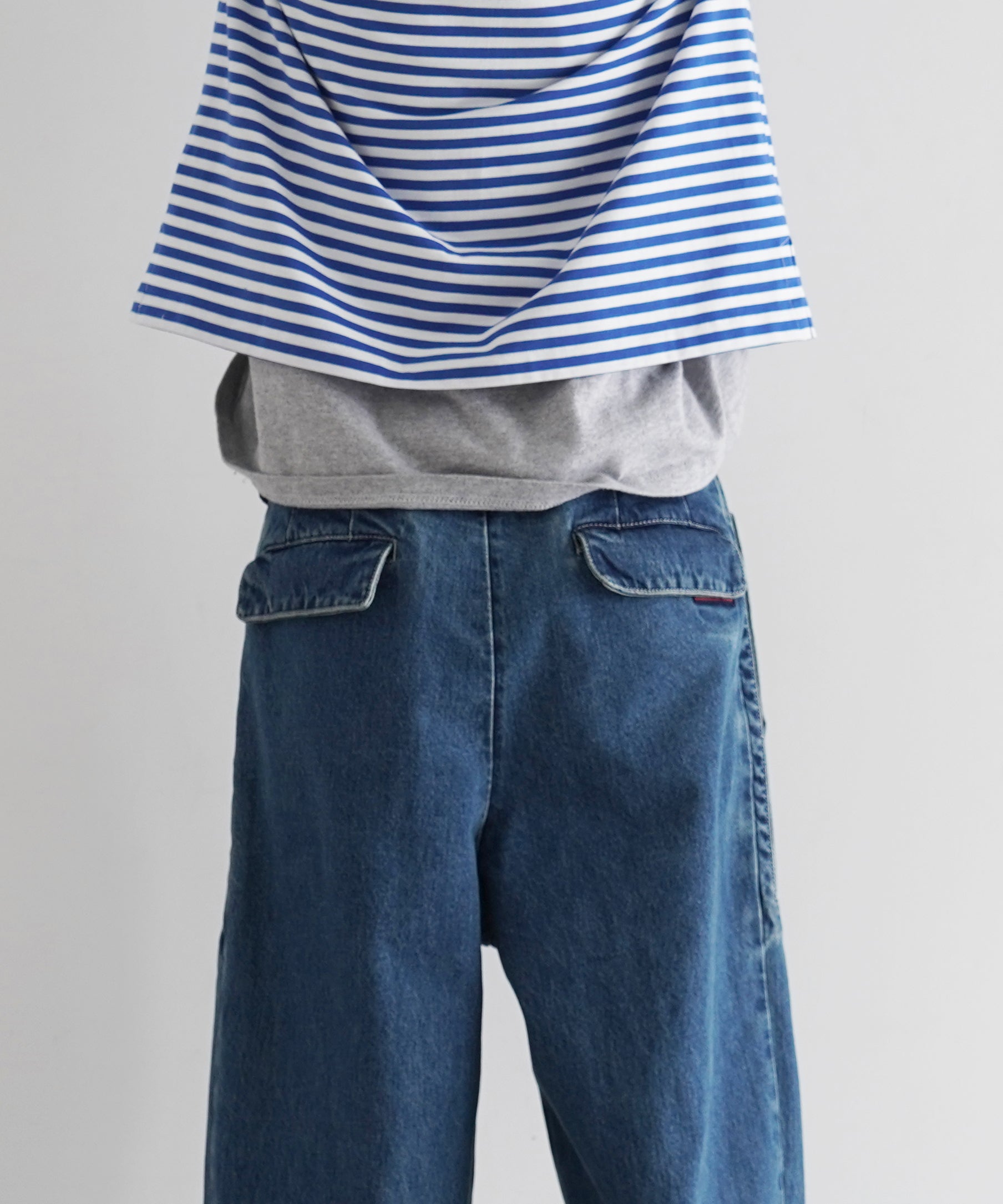 FAX COPY EXPRESS Retro pleated blue denim pants "BLUE" M