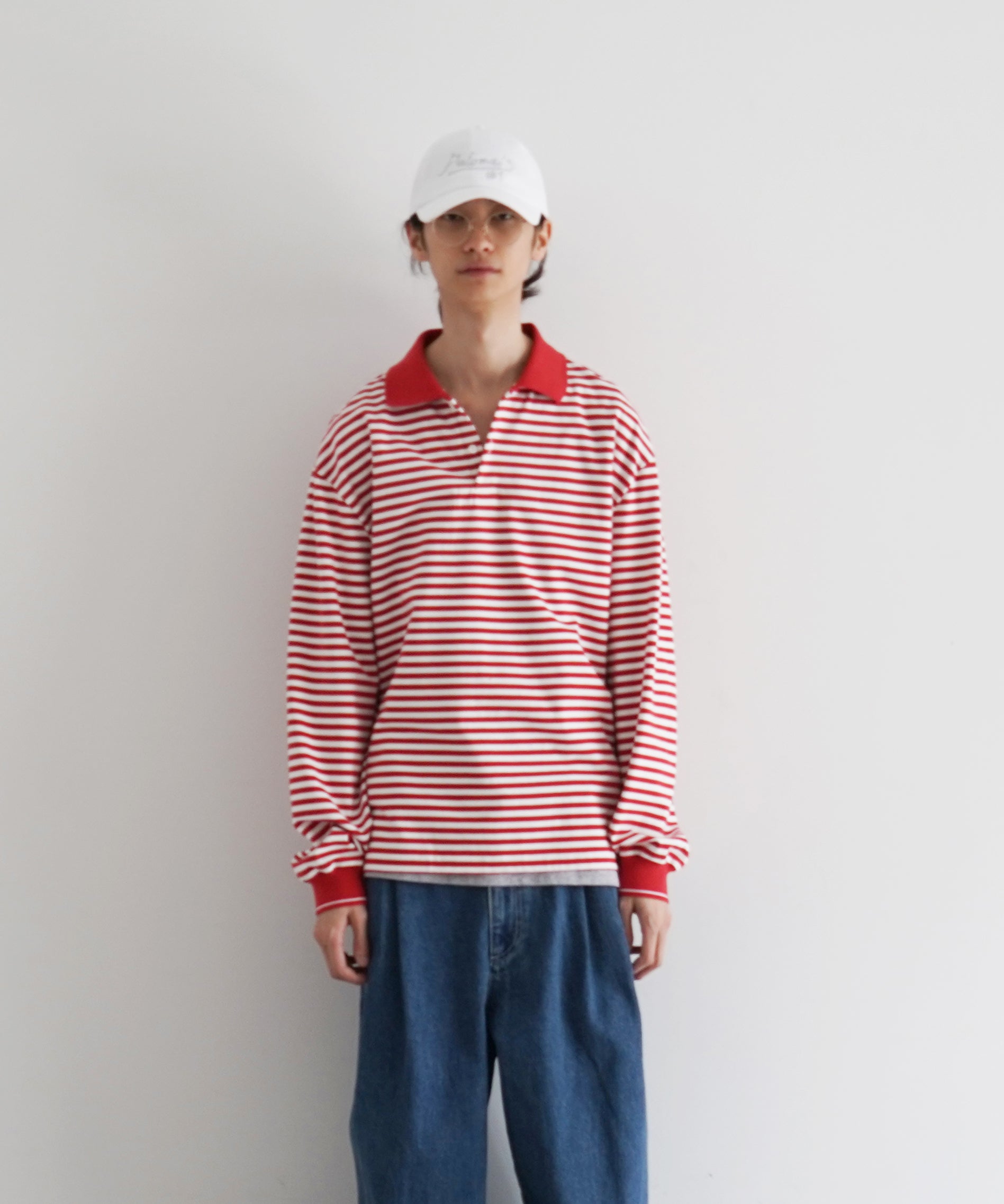 KAIKO Long sleeve border polo shirt "BLUE"