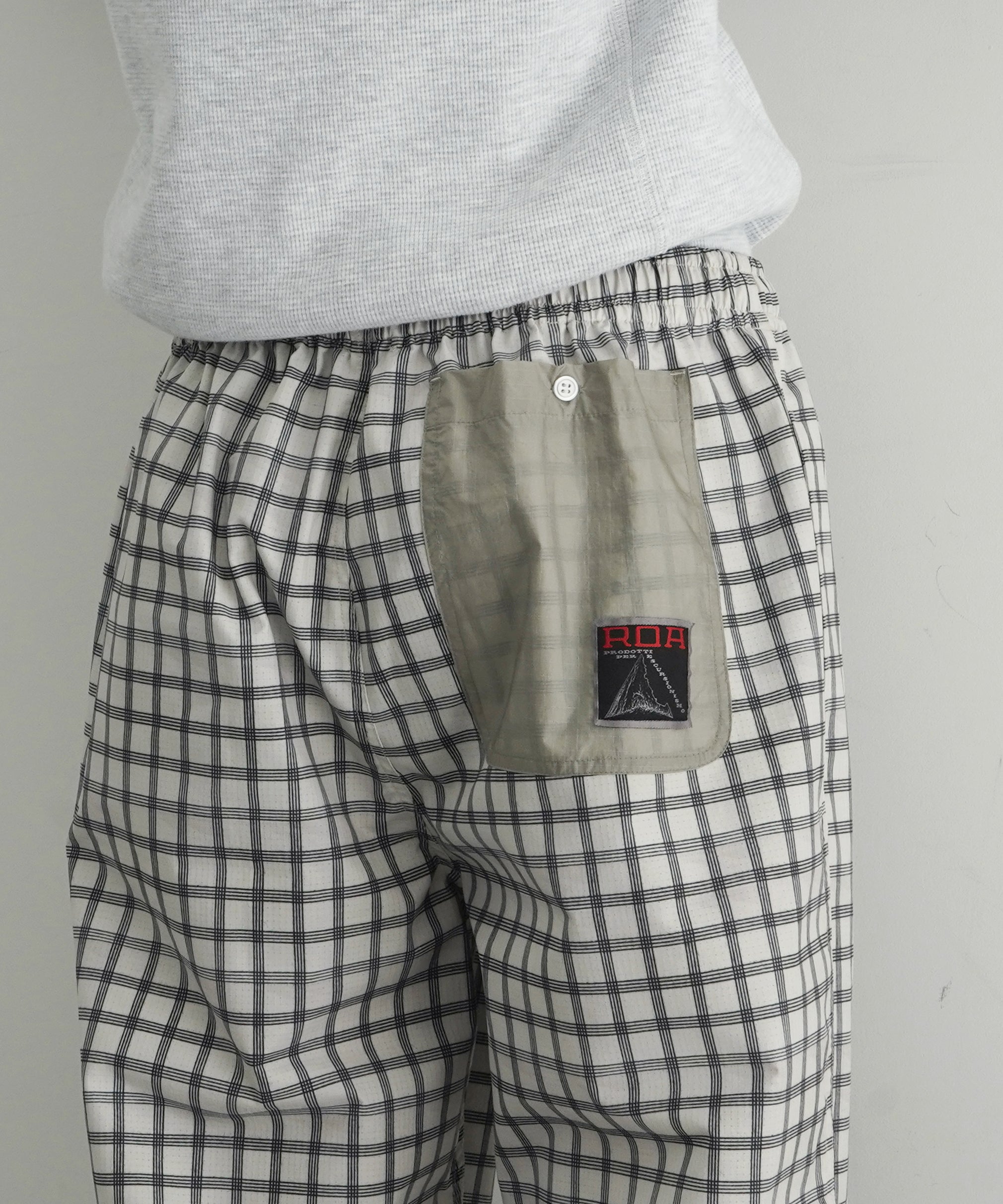 ROA Aair floweave printed check elasticated waistband pants "WHITE"