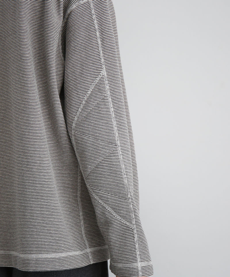 ensou. D-shaped long sleeve tee "CHARCOAL STRIPE"