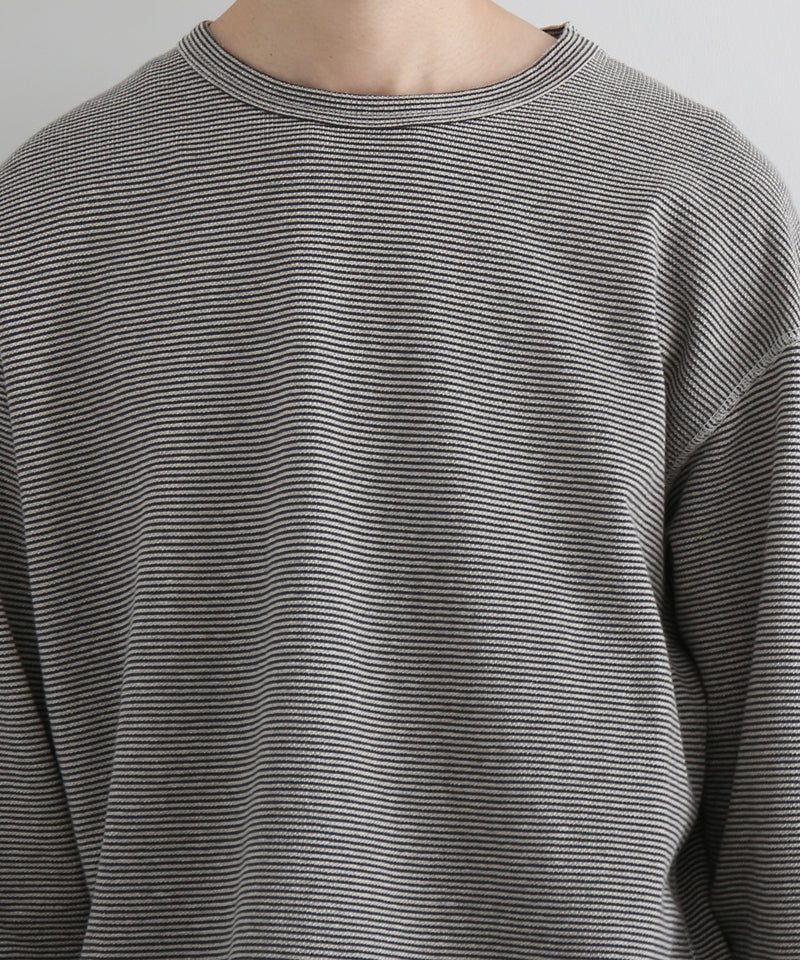 ensou. D-shaped long sleeve tee "CHARCOAL STRIPE"