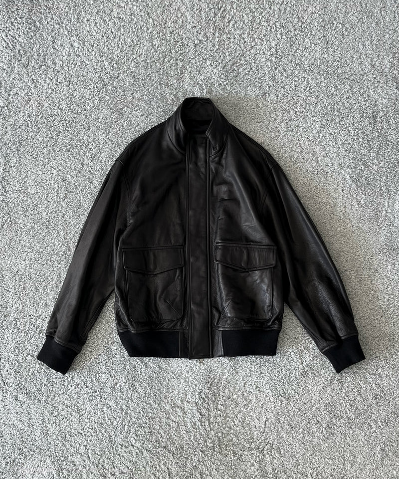 URU Leather - zip up blouson "BLACK"
