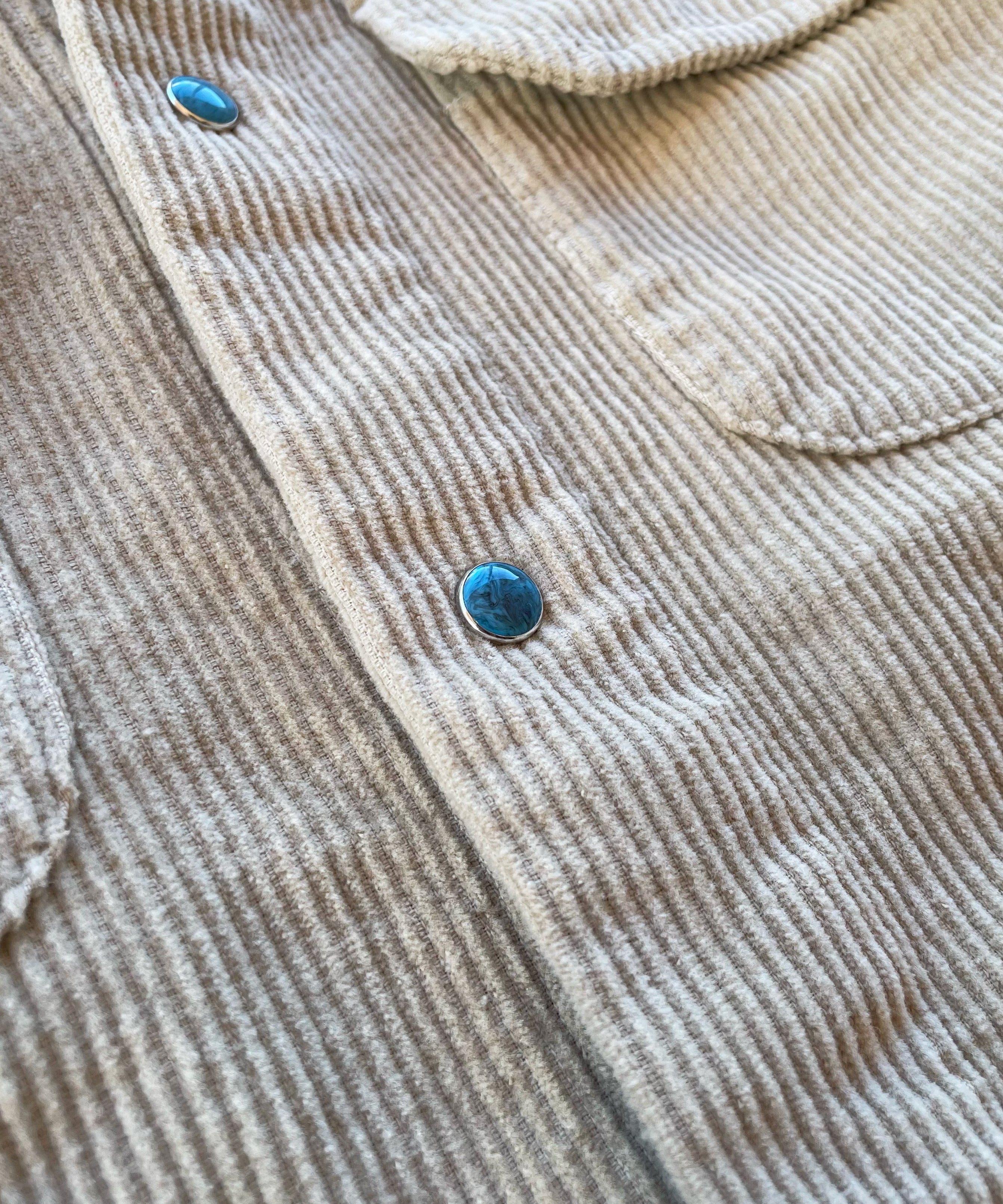 PHINGERIN Corduroy stone snap shirt jacket "A:BEIGE"