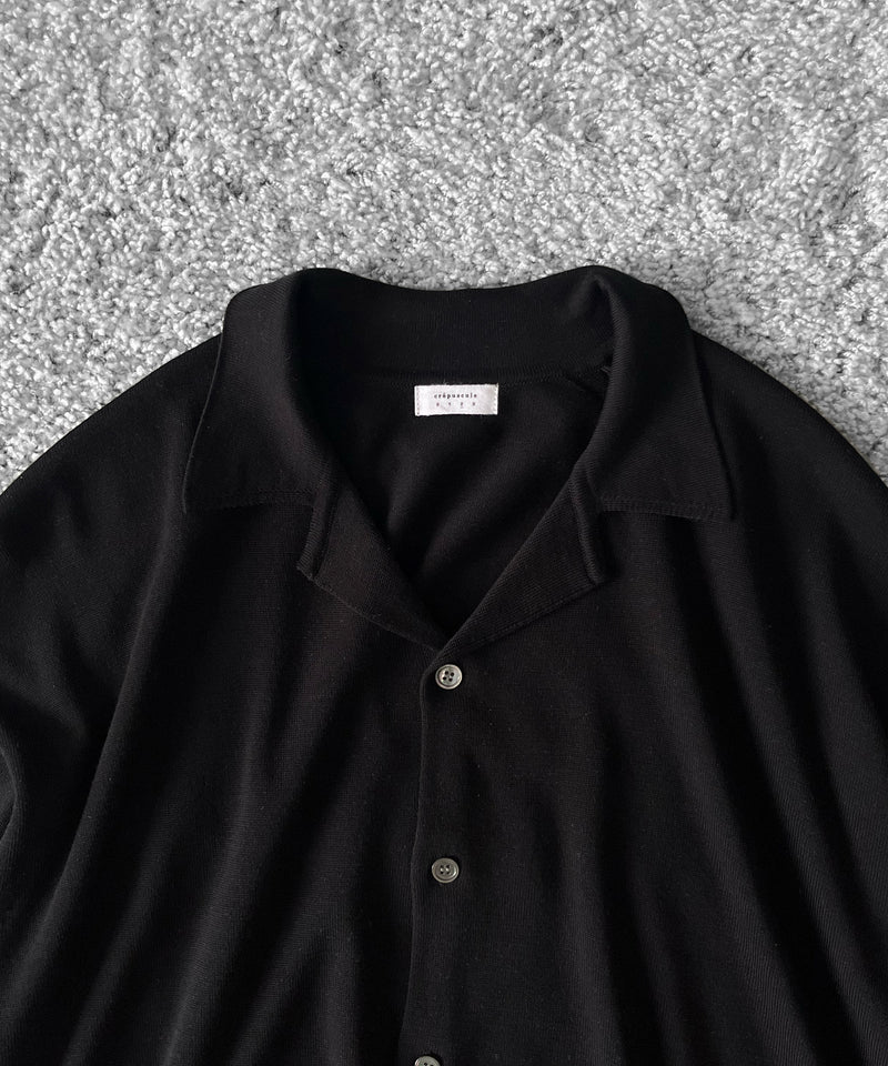 【EXCLUSIVE】crepuscule Open collar knit shirt "BLACK"