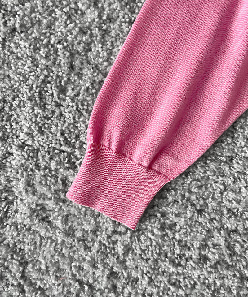 【EXCLUSIVE】crepuscule Open collar knit shirt "LIGHT PINK"