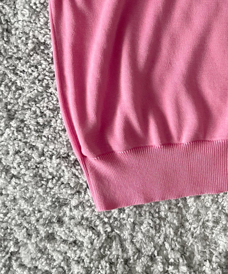 【EXCLUSIVE】crepuscule Open collar knit shirt "LIGHT PINK"