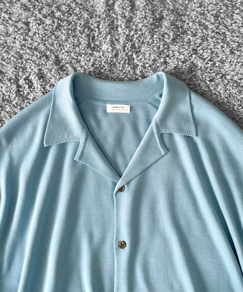【EXCLUSIVE】crepuscule Open collar knit shirt "LIGHT BLUE"