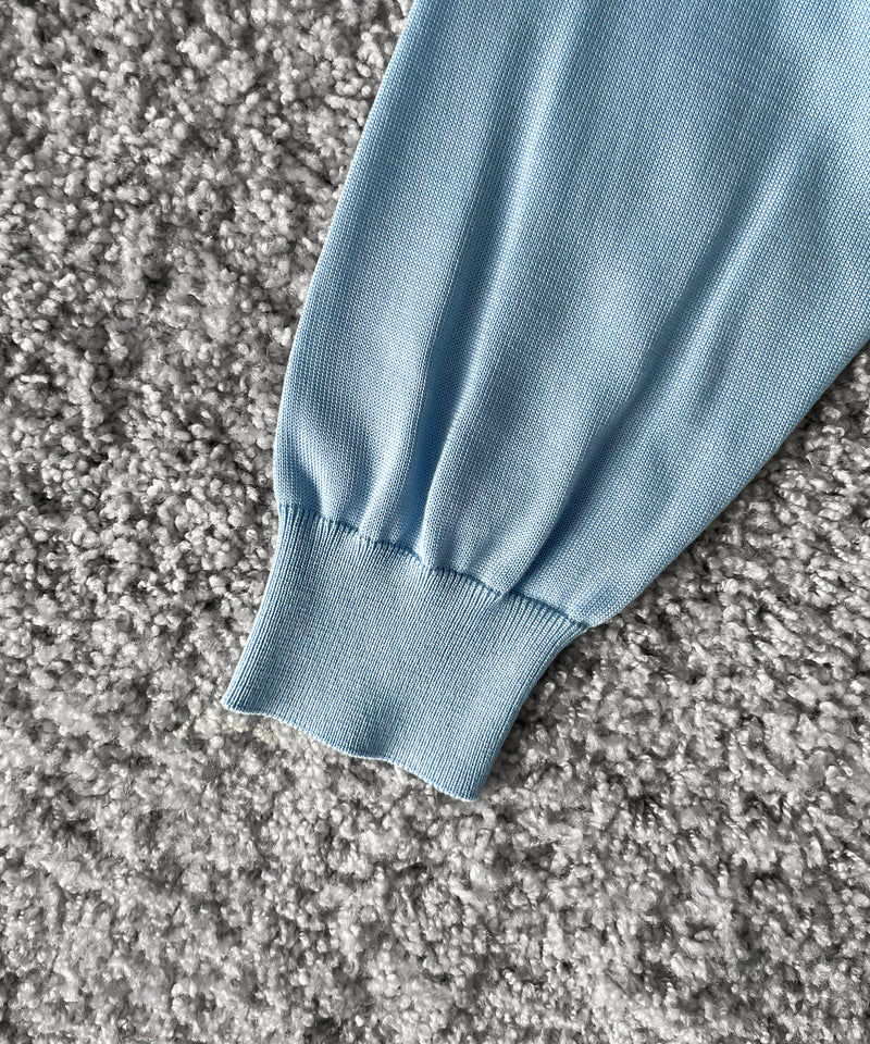 【EXCLUSIVE】crepuscule Open collar knit shirt "LIGHT BLUE"