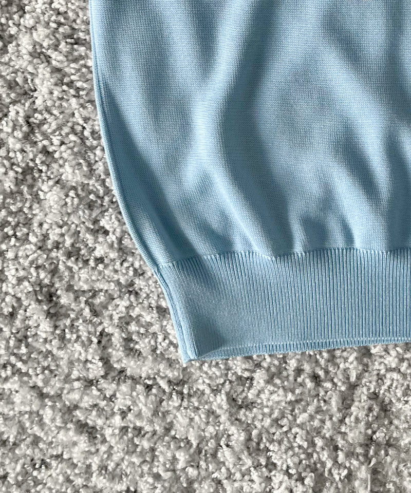 【EXCLUSIVE】crepuscule Open collar knit shirt "LIGHT BLUE"