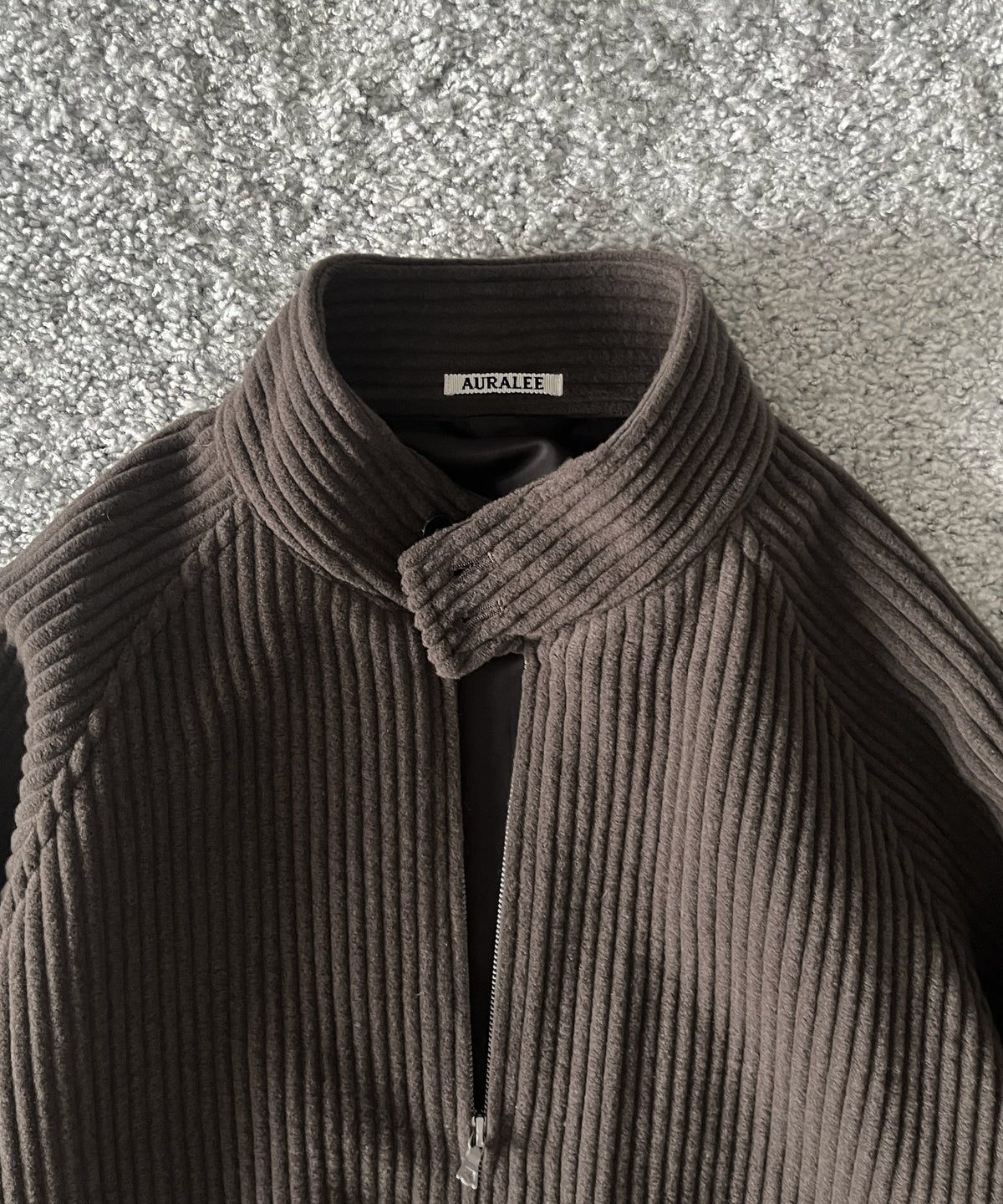 AURALEE Wool cashmere corduroy zip blouson “SMOKY BROWN”
