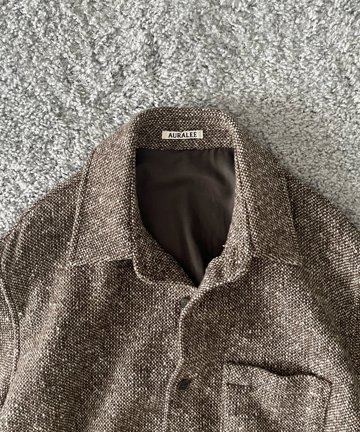 AURALEE Homespun tweed shirt blouson “MIX BROWN”