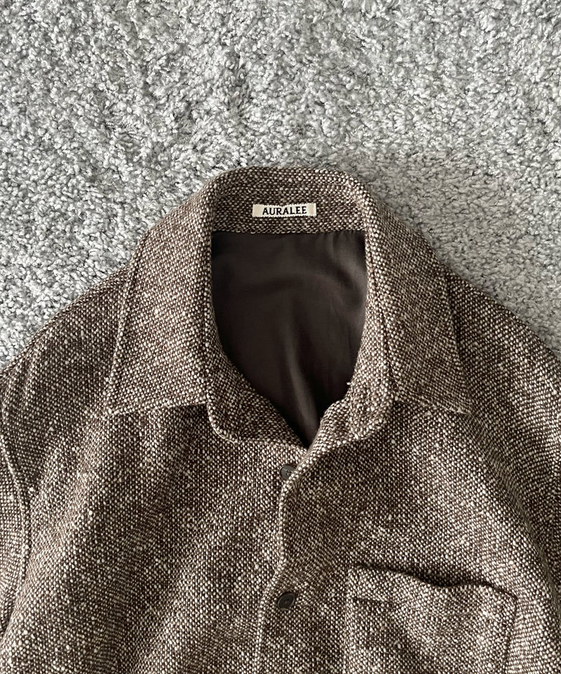 AURALEE Homespun tweed shirt blouson “MIX BROWN”