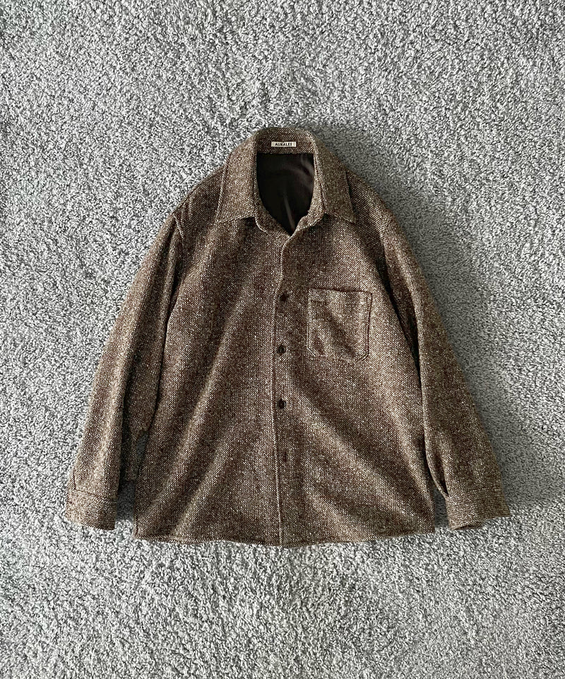 AURALEE Homespun tweed shirt blouson “MIX BROWN”