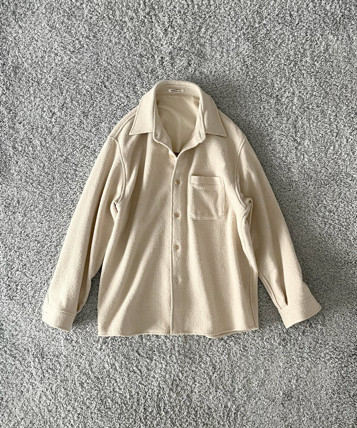 AURALEE Homespun tweed shirt blouson “MIX BROWN”