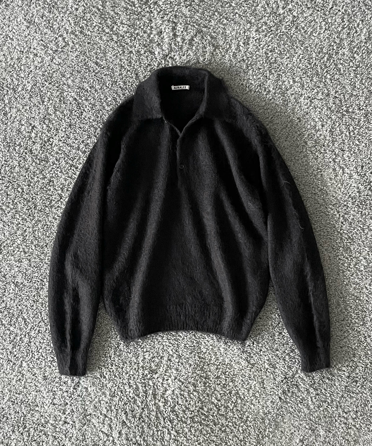 AURALEE Brushed super kid mohair knit polo “LIGHT NAVY”