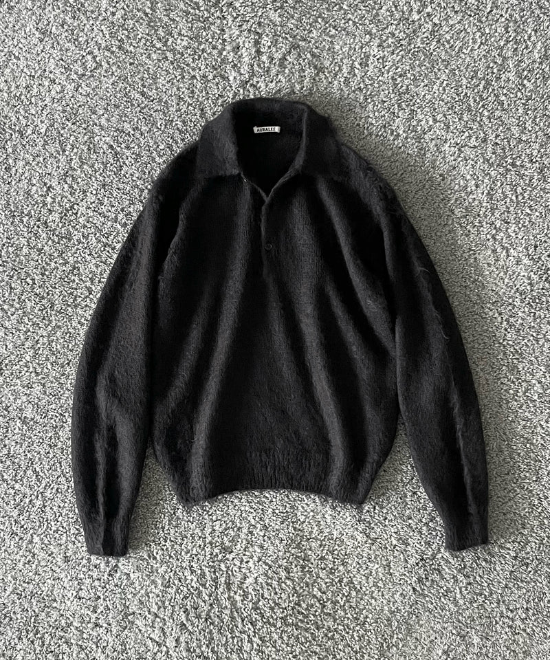 AURALEE Brushed super kid mohair knit polo “LIGHT NAVY”
