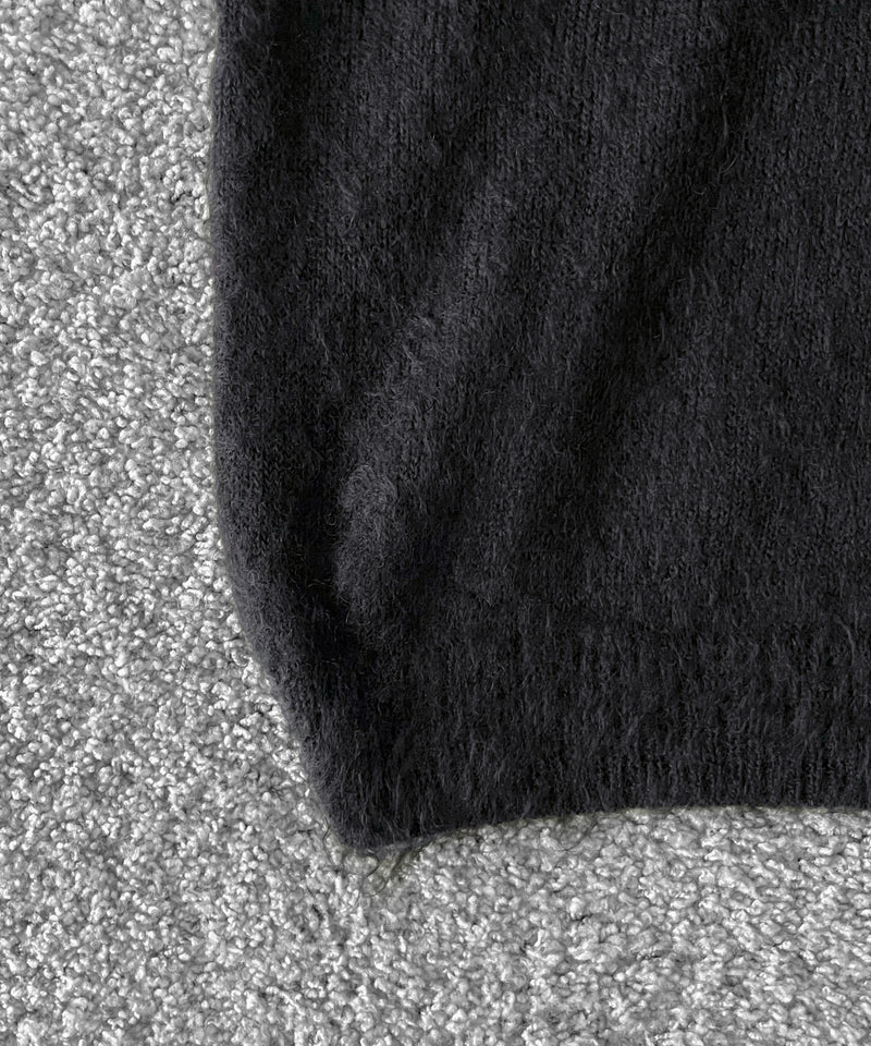 AURALEE Brushed super kid mohair knit polo “INK BLACK”