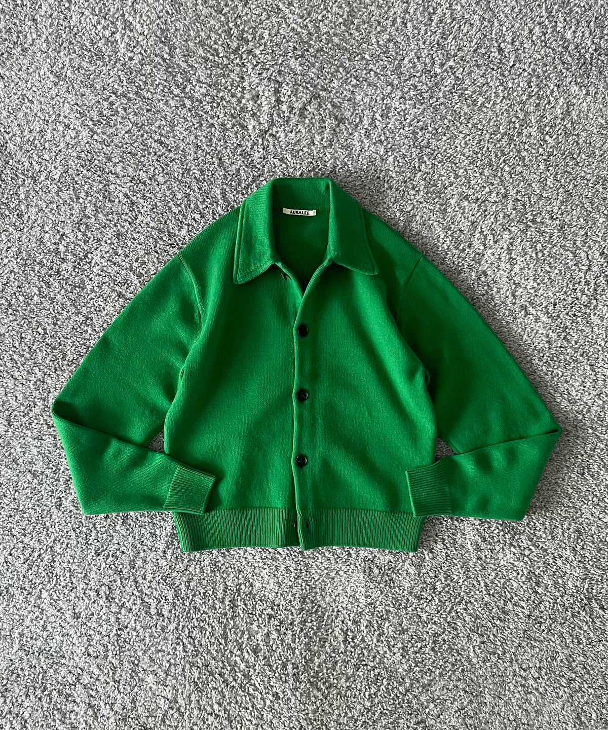 AURALEE Super fine wool knit shirt cardigan “GREEN"