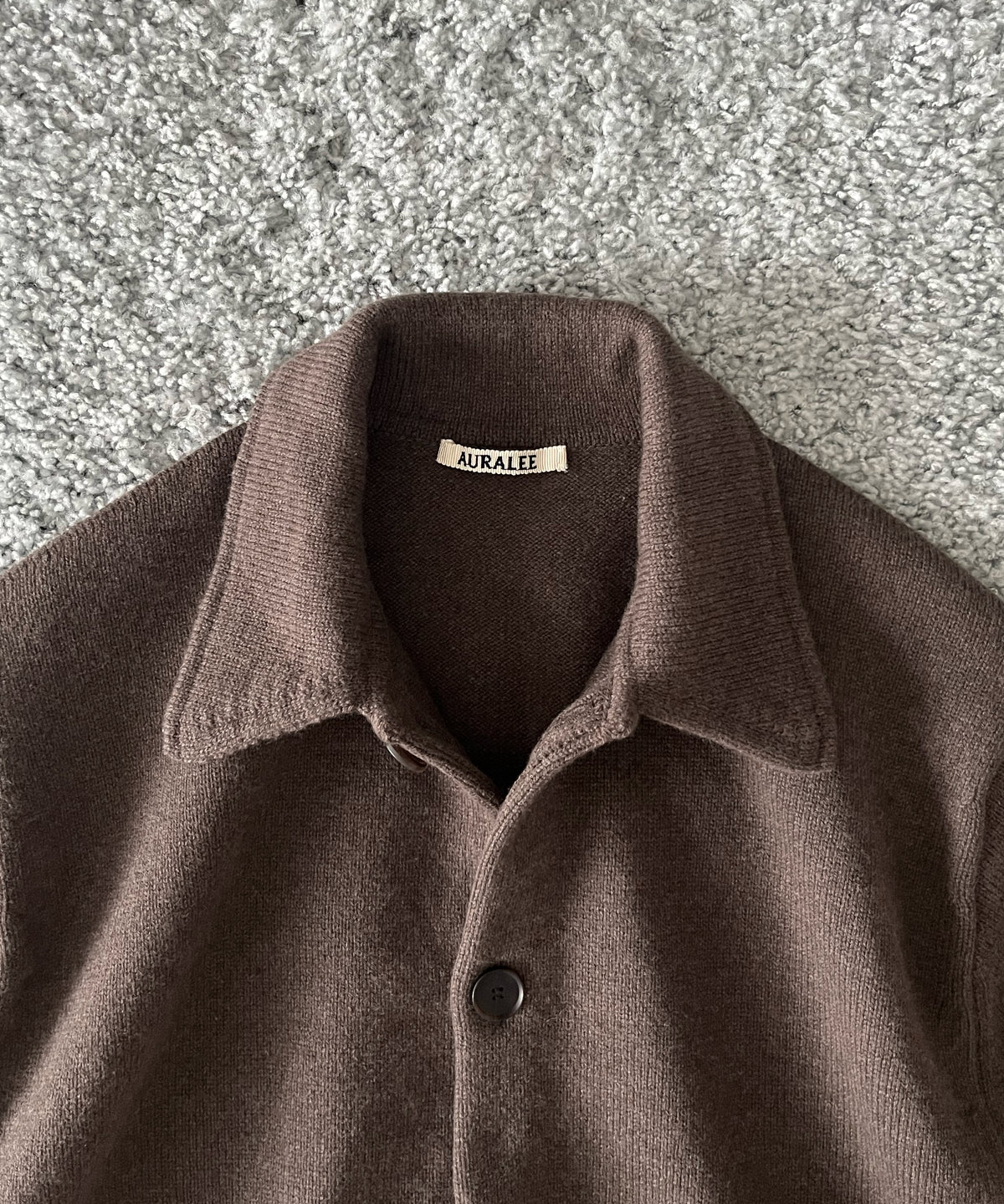 AURALEE Super fine wool knit shirt cardigan “TOP BROWN”