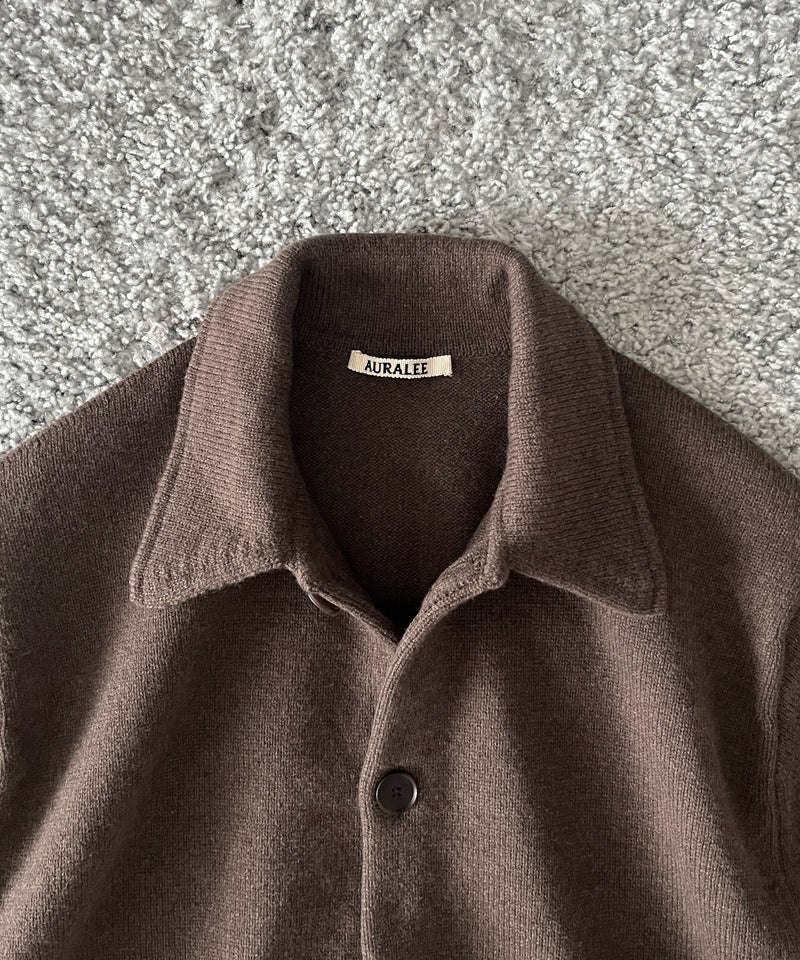 AURALEE Super fine wool knit shirt cardigan “TOP BROWN”