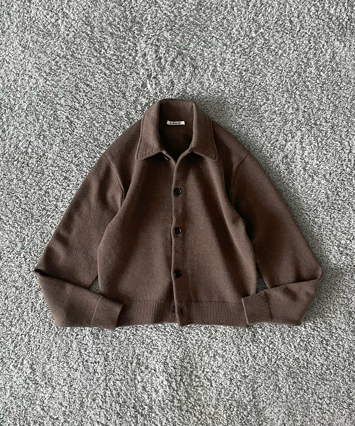 AURALEE Super fine wool knit shirt cardigan “GREEN"