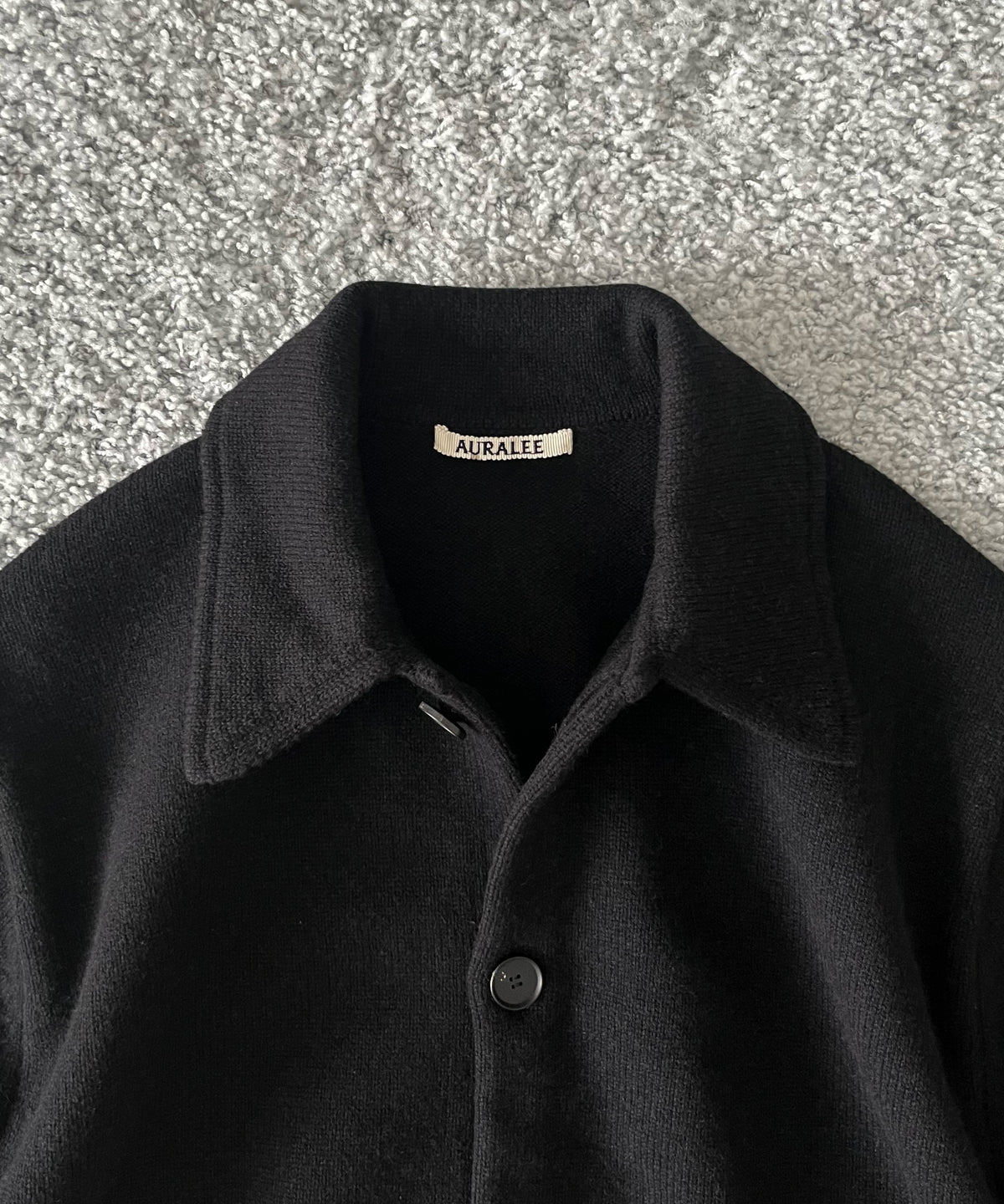 AURALEE Super fine wool knit shirt cardigan “TOP BLACK”