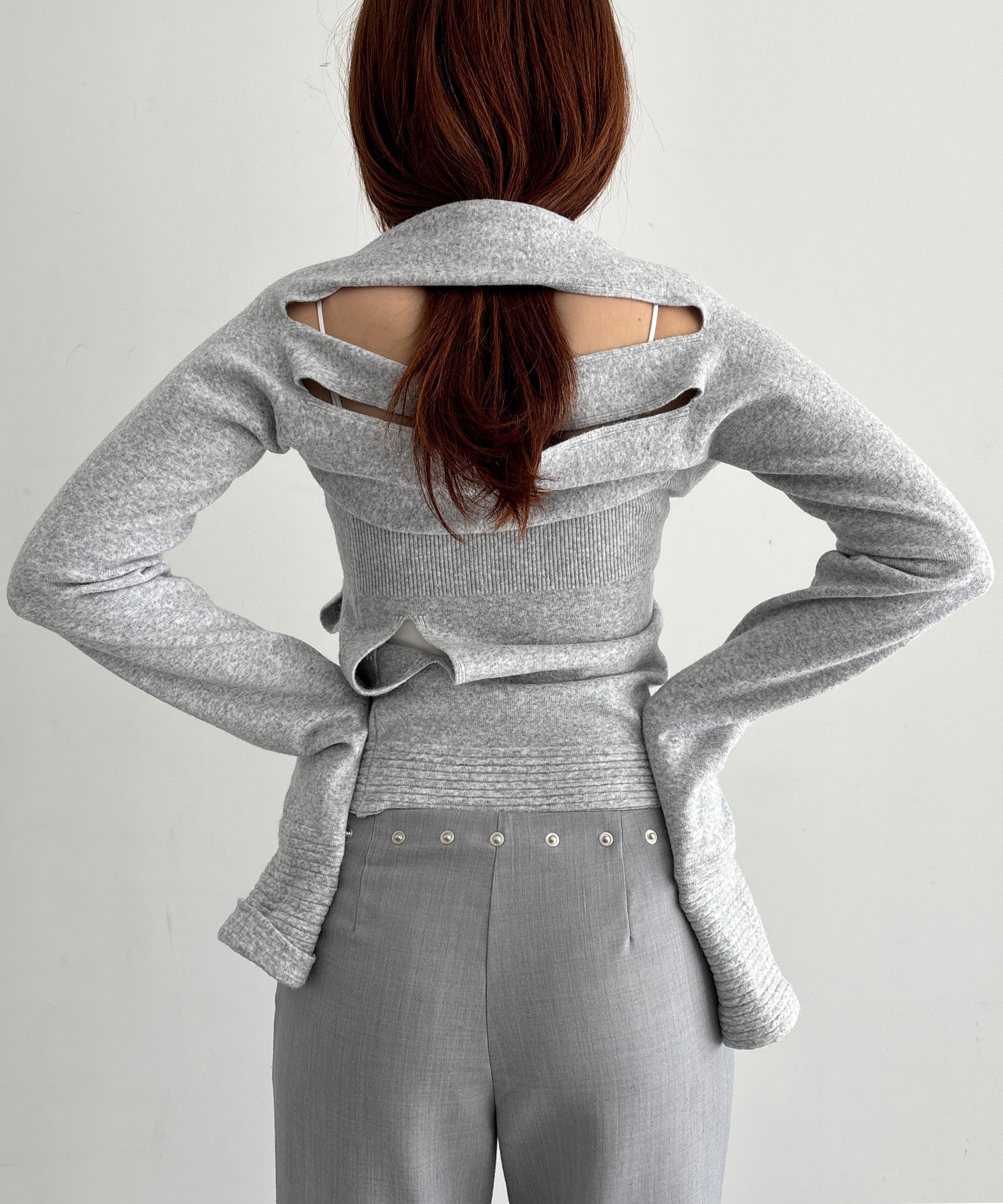ULIKASANCTUS Double slit kint bolero "LIGHT GREY"