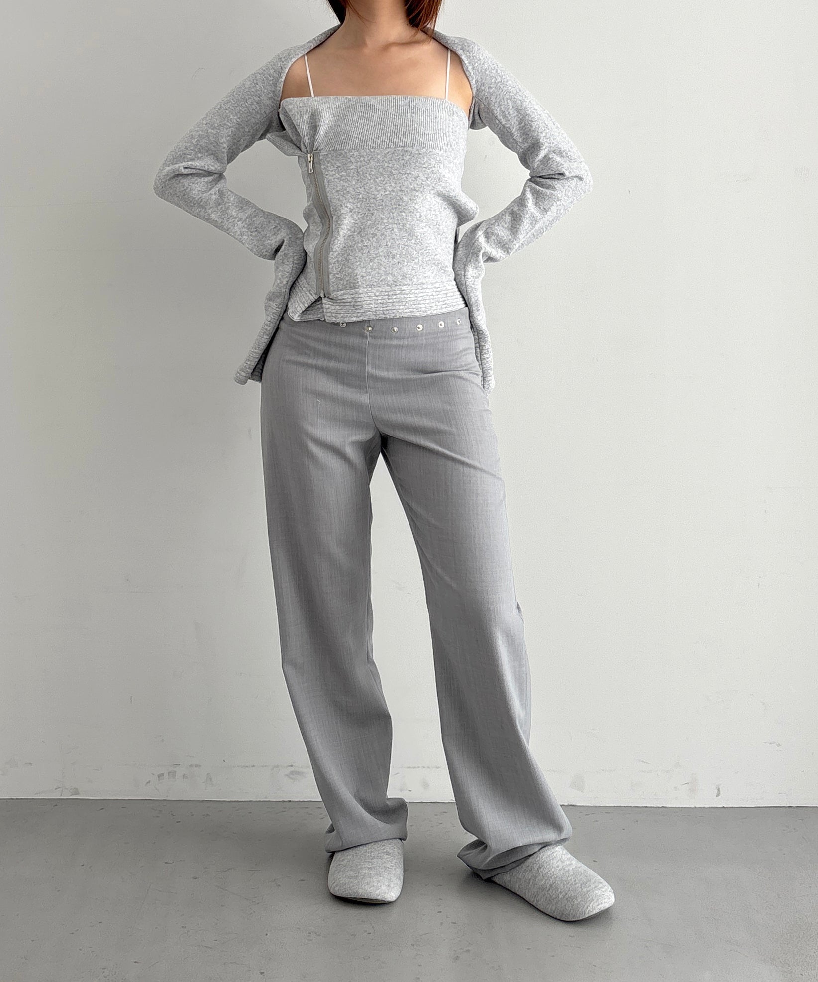 ULIKASANCTUS Zip knit tube top "LIGHT GREY"