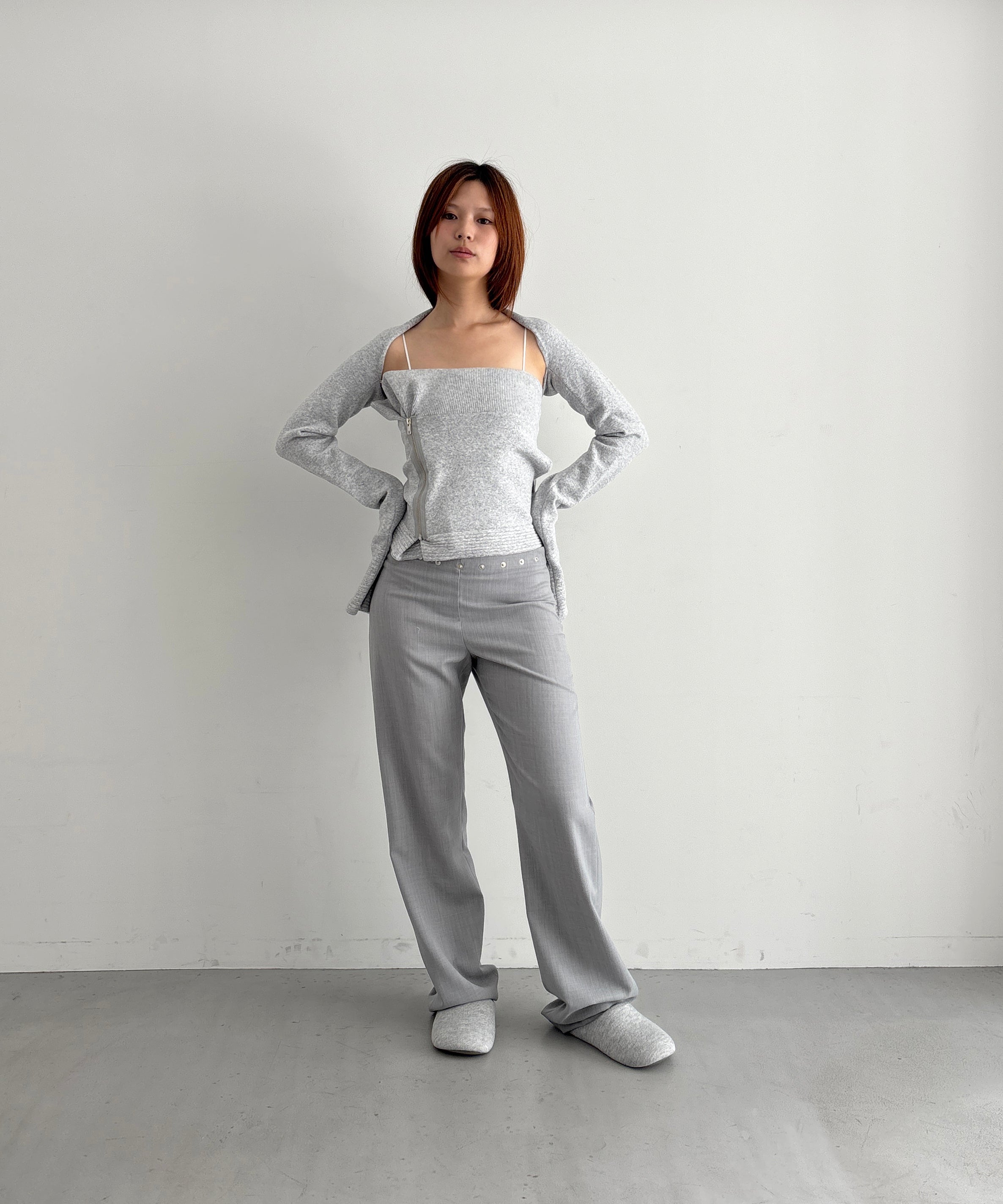 ULIKASANCTUS Zip knit tube top "LIGHT GREY"