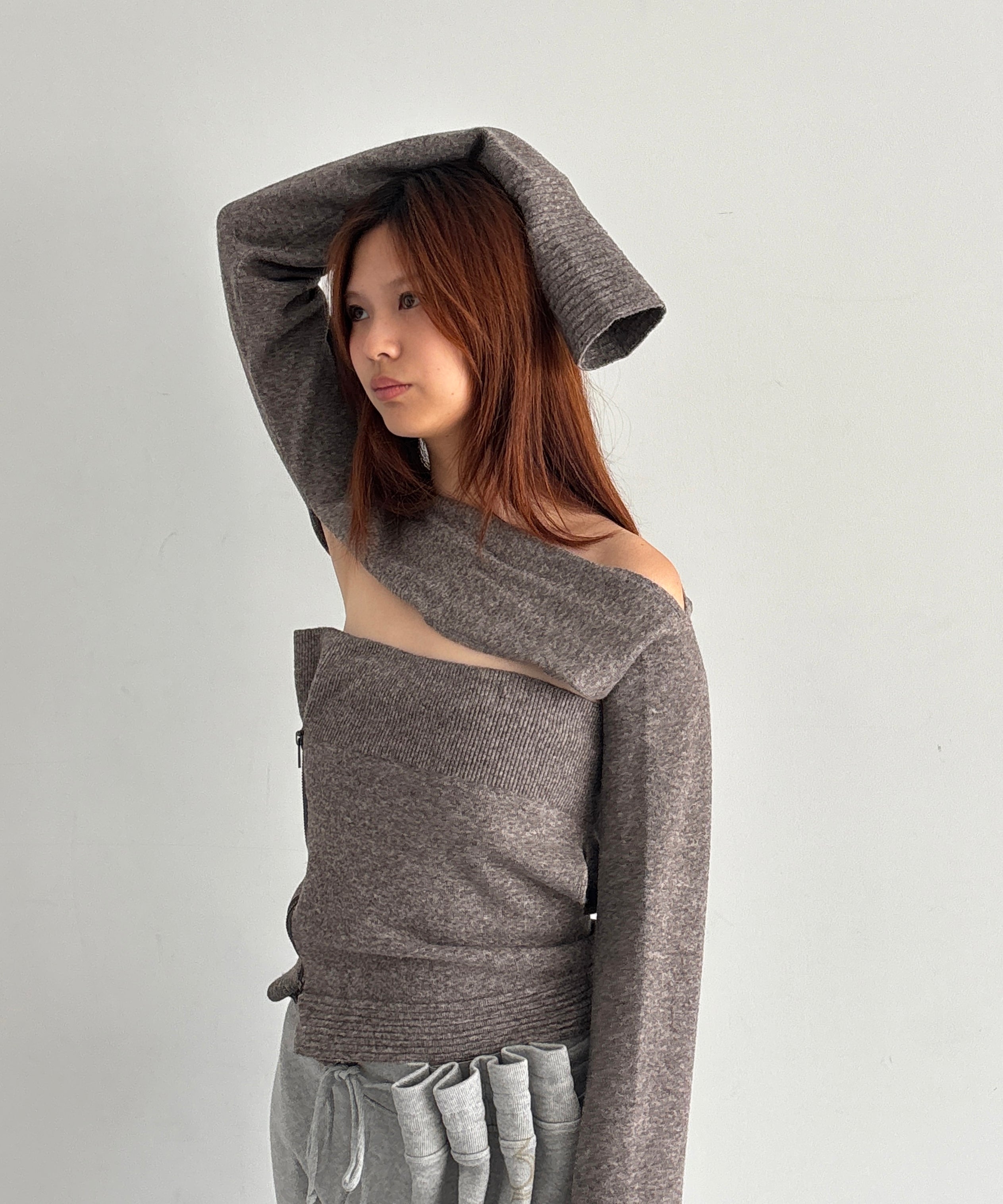 ULIKASANCTUS Double slit kint bolero "LIGHT GREY"