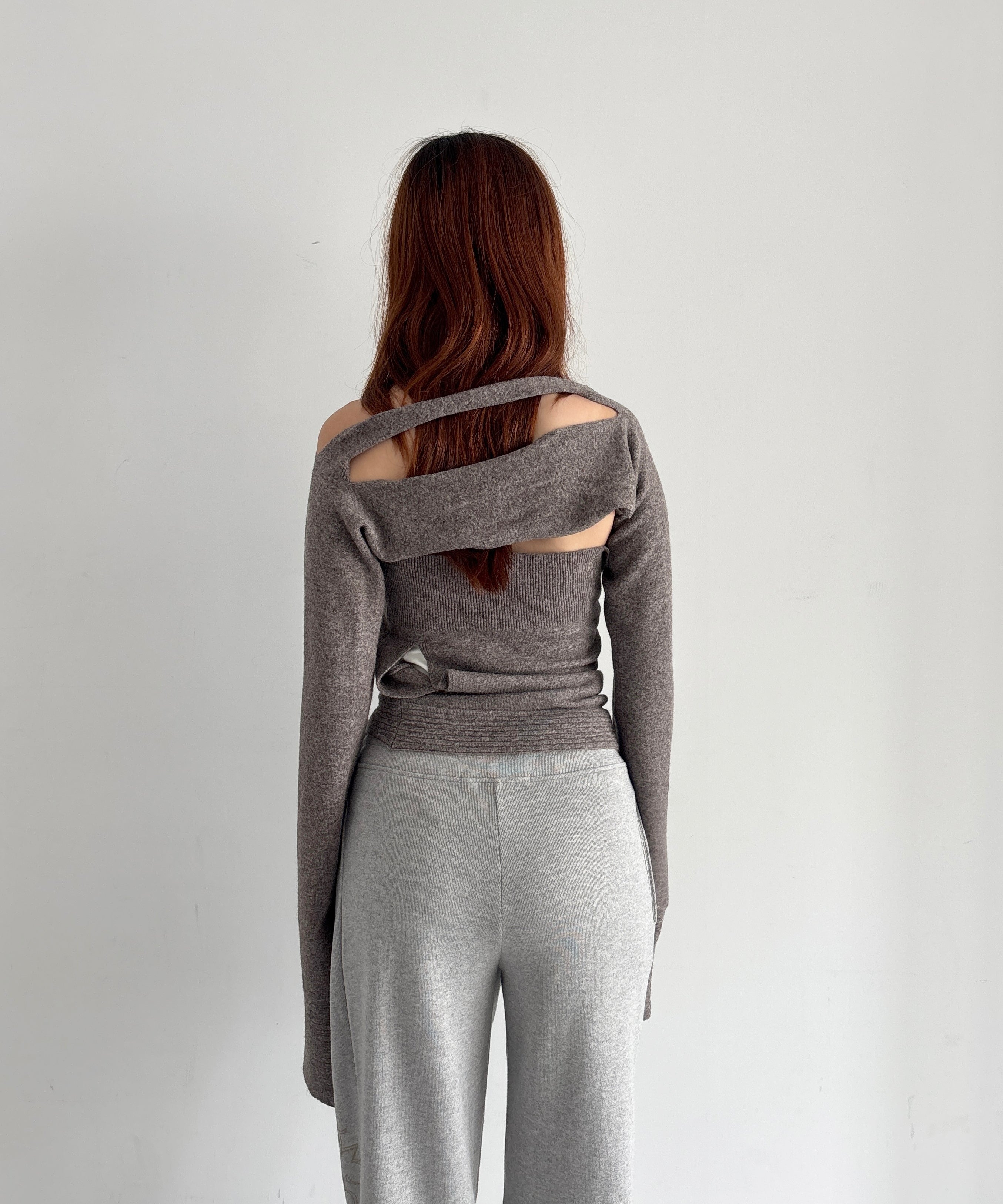 ULIKASANCTUS Double slit kint bolero "LIGHT GREY"