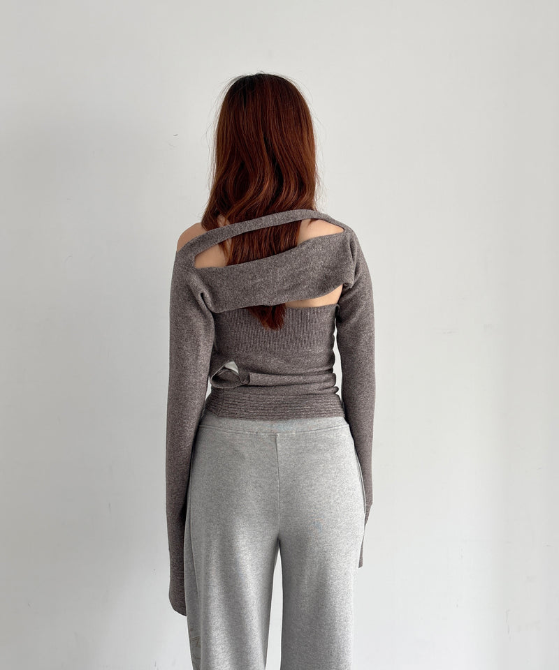 ULIKASANCTUS Double slit knit bolero "LIGHT GREY"