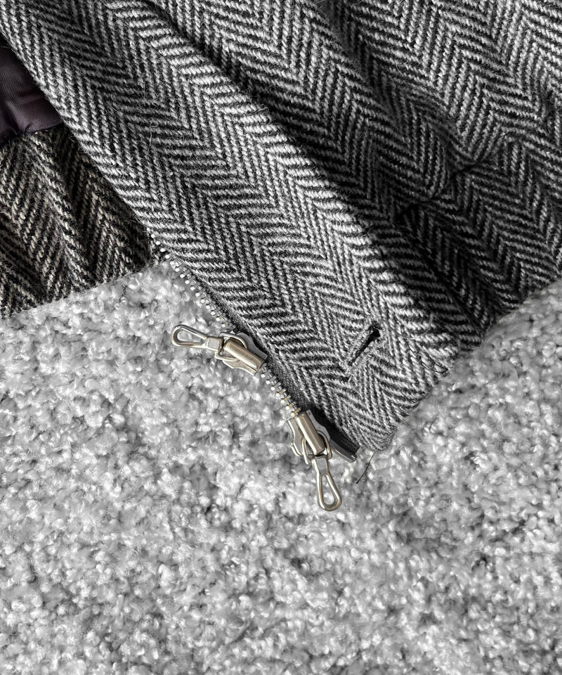 URU Silk napped tweed - zip up blouson "D.GRAY"