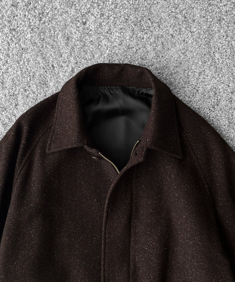 URU Silk napped tweed - zip up blouson "D.BROWN"
