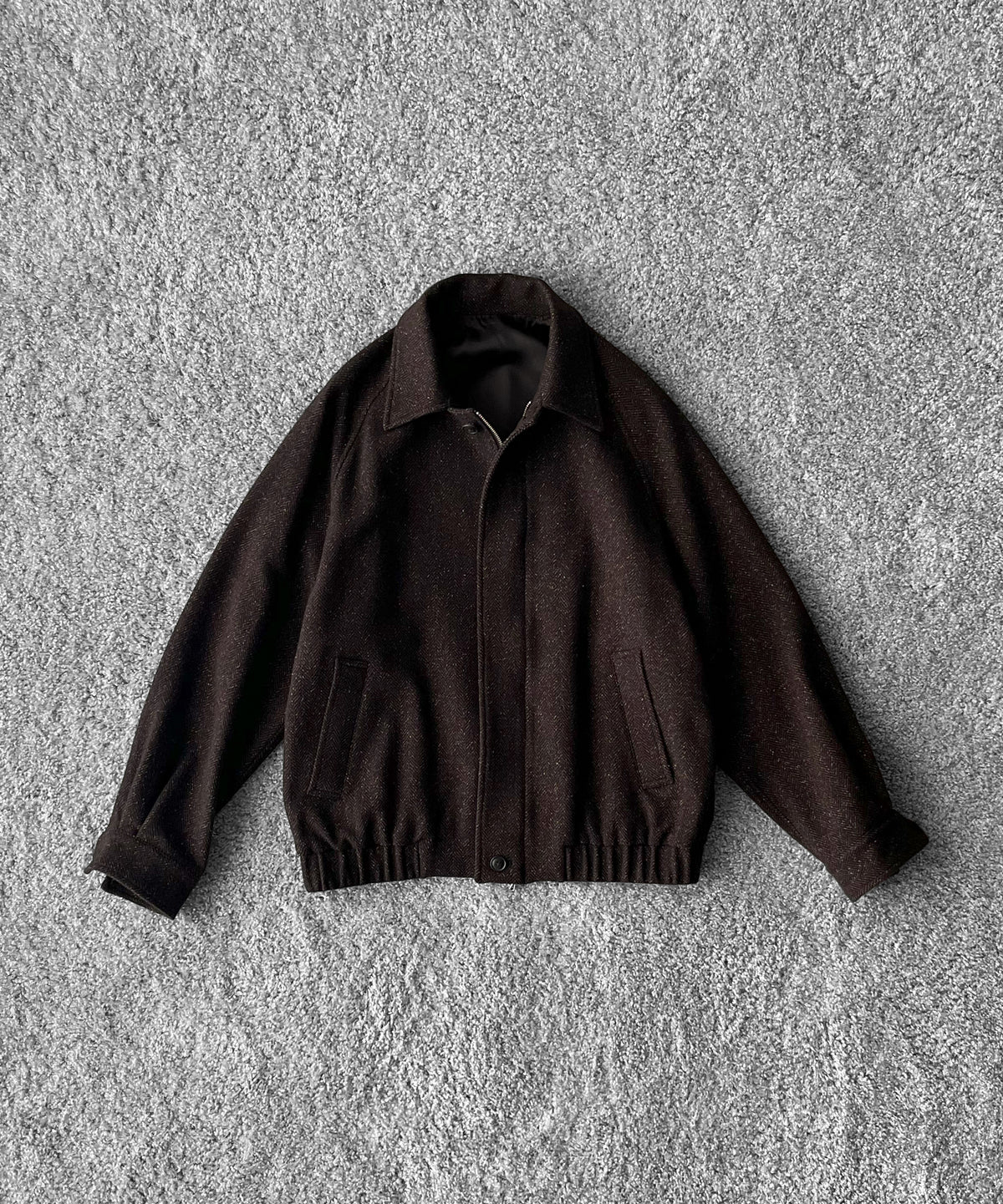 URU Silk napped tweed - zip up blouson "D.GRAY"