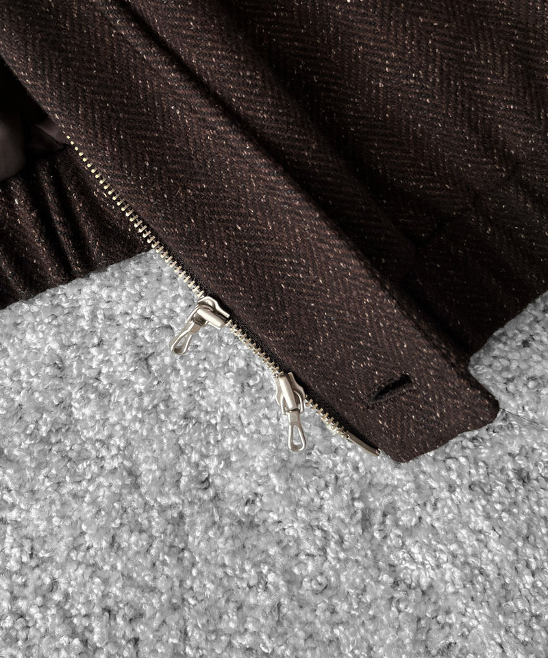 URU Silk napped tweed - zip up blouson "D.BROWN"