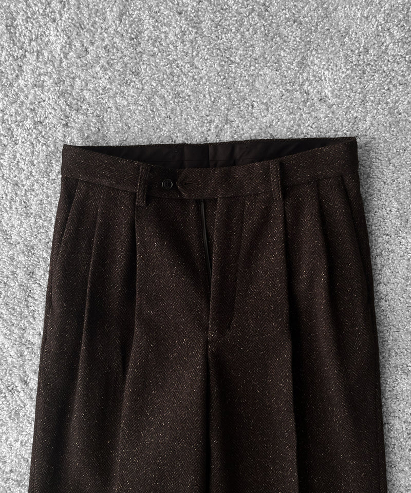 URU Silk napped tweed - 2 tuck pants "D.BROWN"