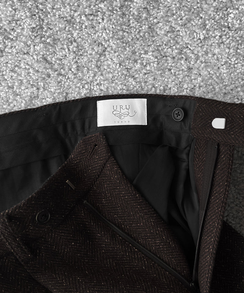 URU Silk napped tweed - 2 tuck pants "D.BROWN"