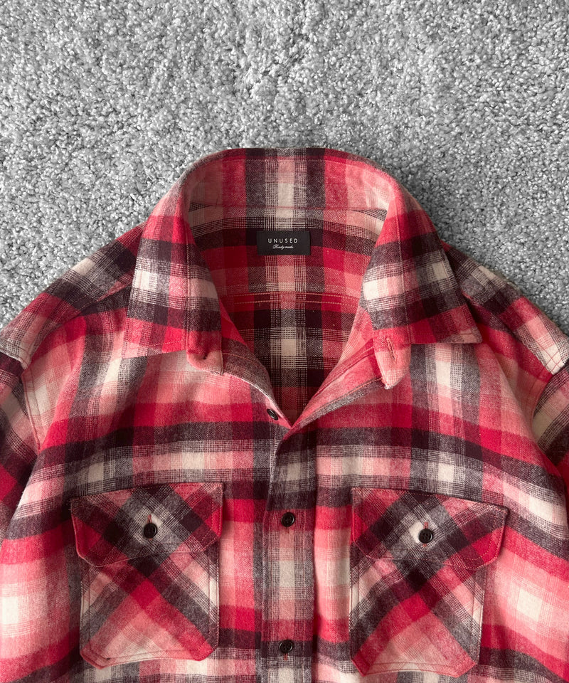 UNUSED Us2583 long sleeve wool check shirt "RED×CHECK"