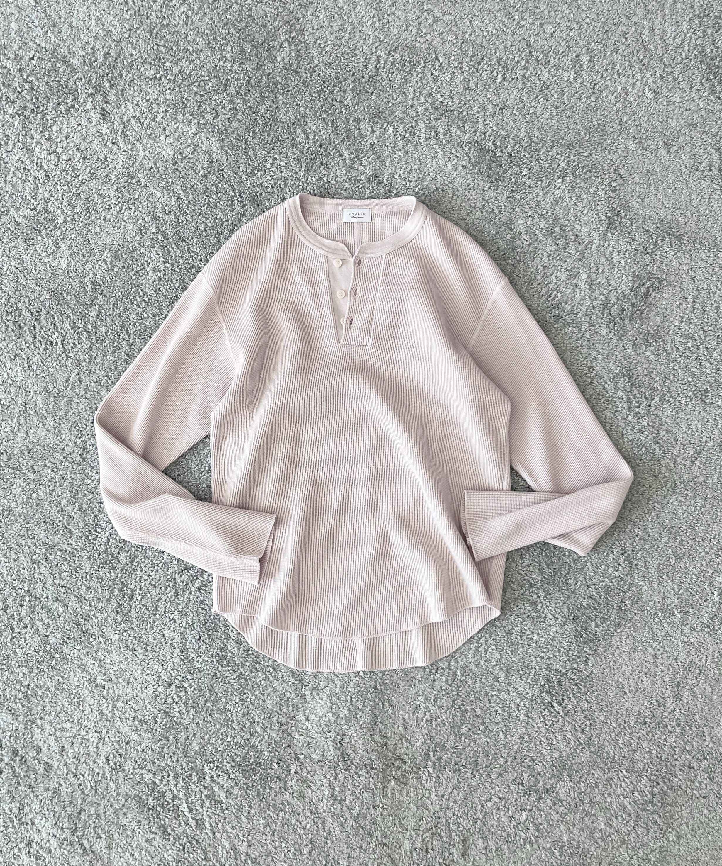 UNUSED Us2536 Long-sleeve henry neck waffle t-shirt "PINK BEIGE"