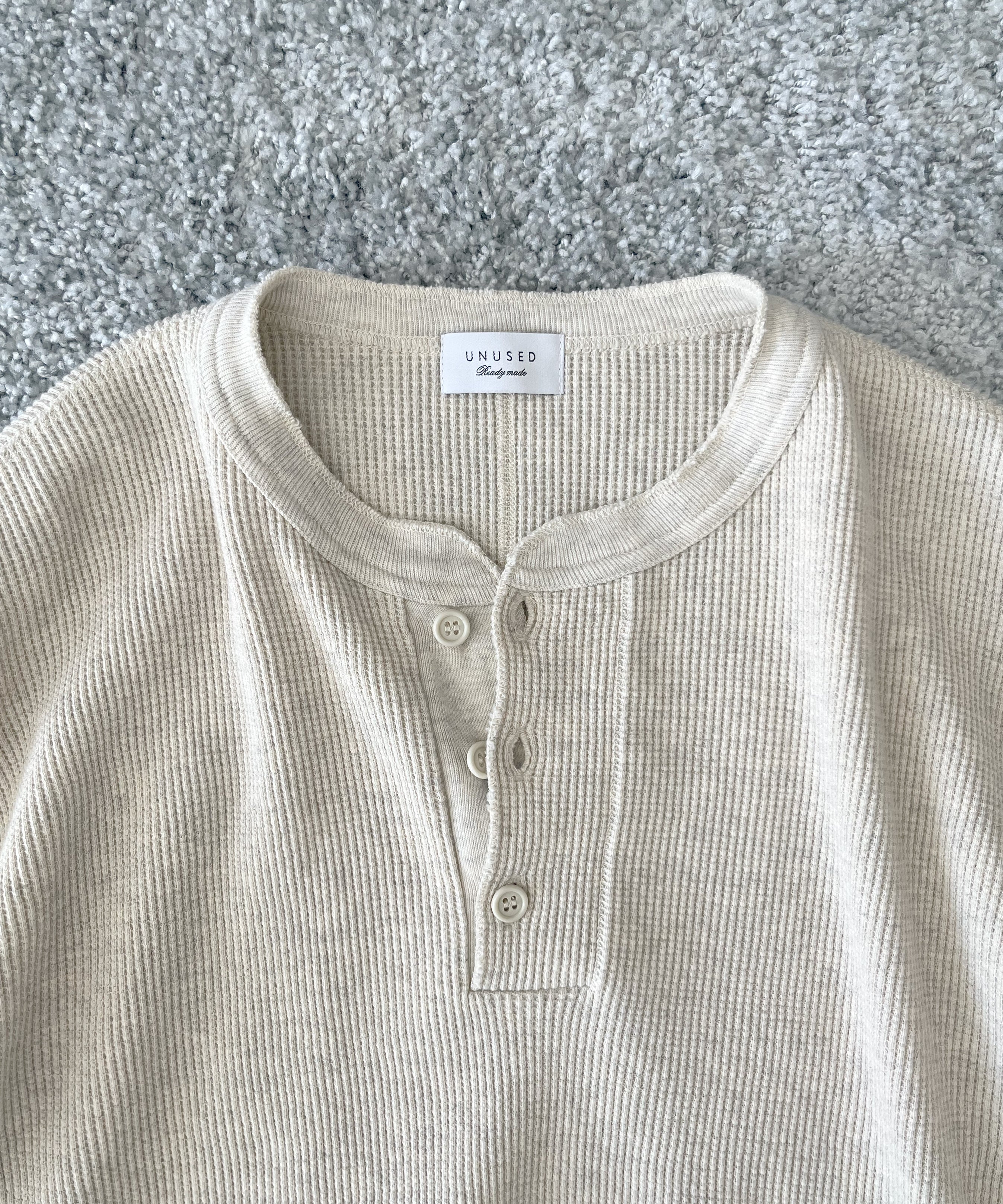 UNUSED Us2536 Long-sleeve henry neck waffle t-shirt "HEATHER"