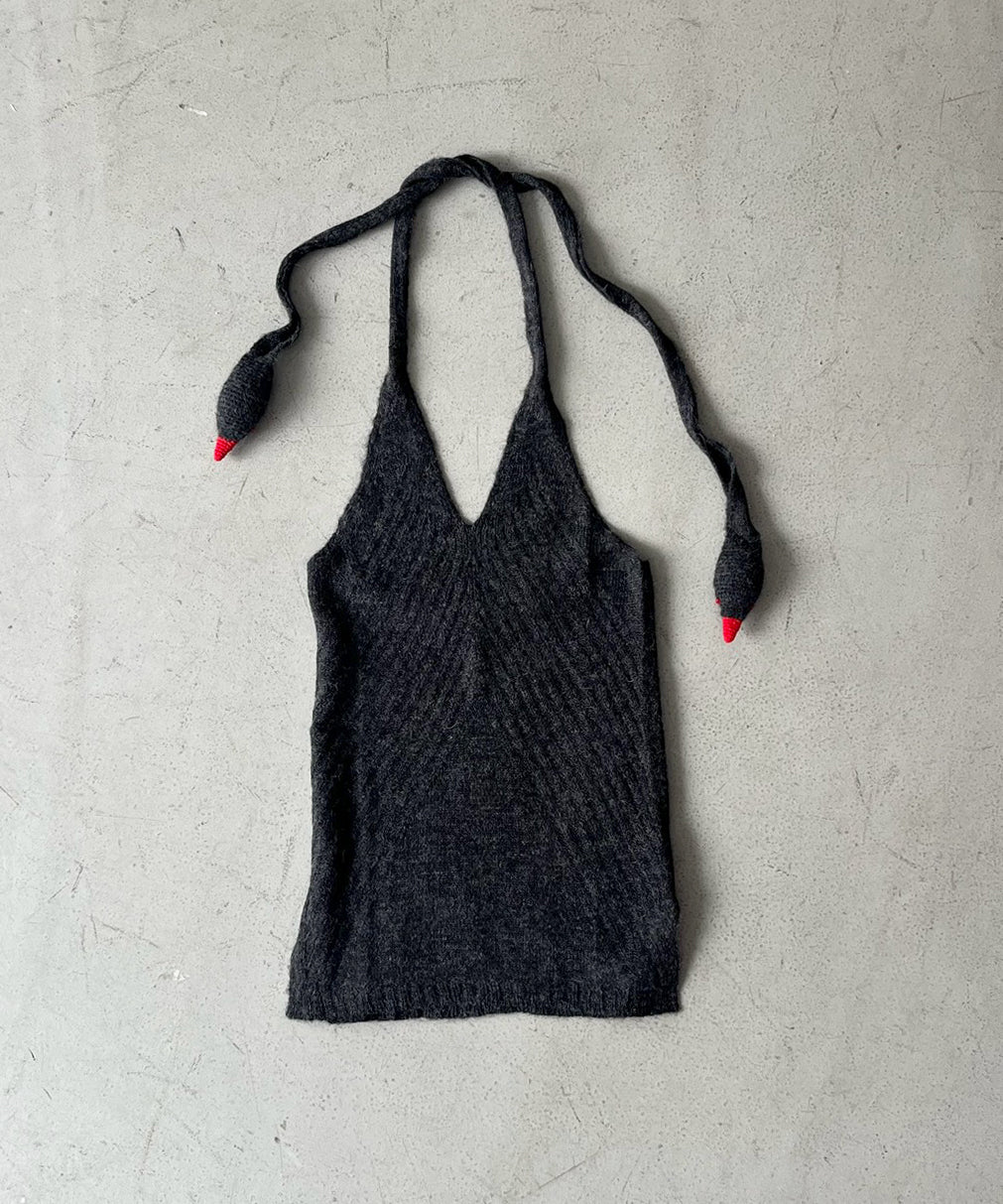 EMILY DAWN LONG Swan scarf halter sweater "BLACK"
