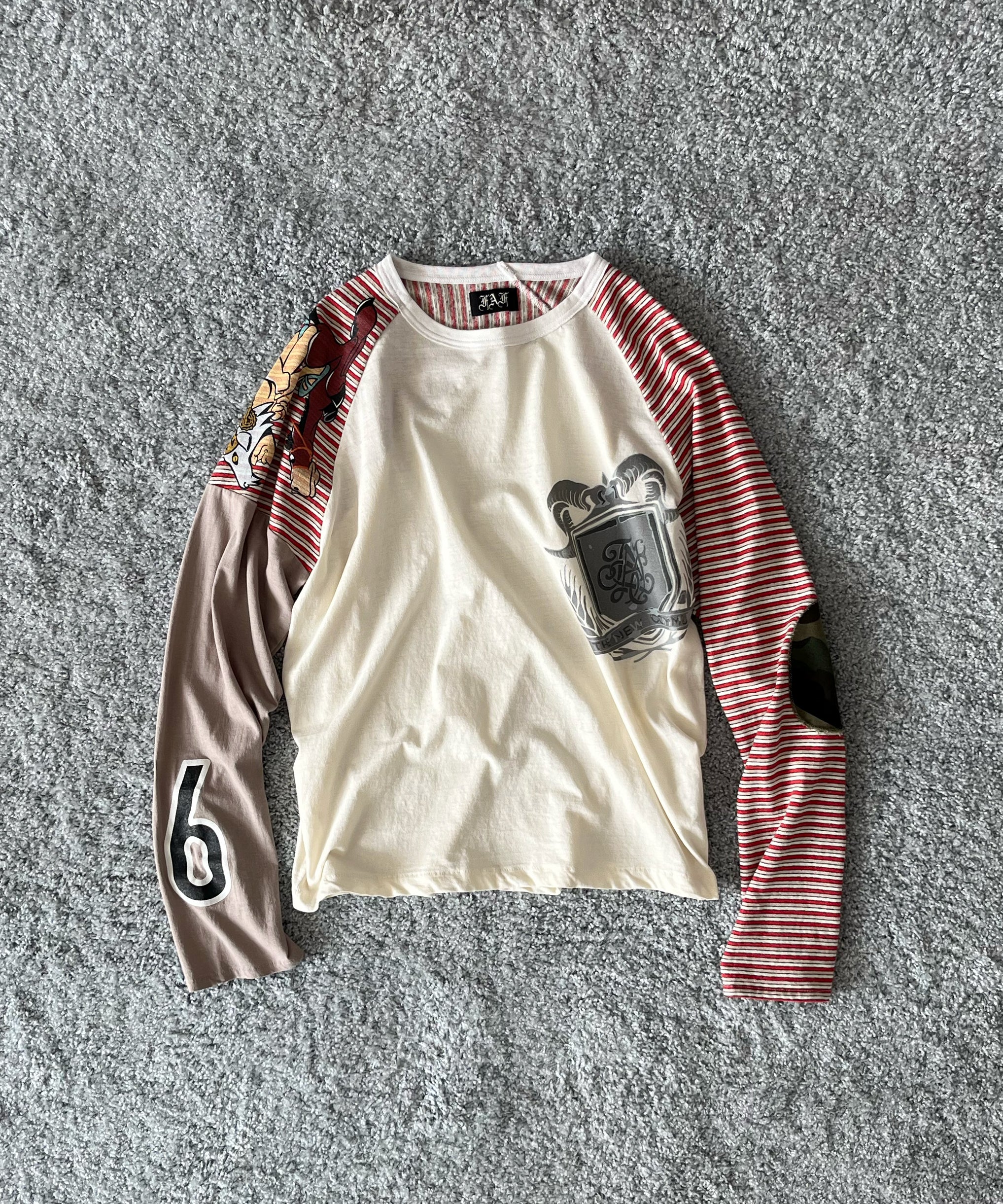 FAF(FAKE AS FLOWERS) Stripe raglan "ECRU"