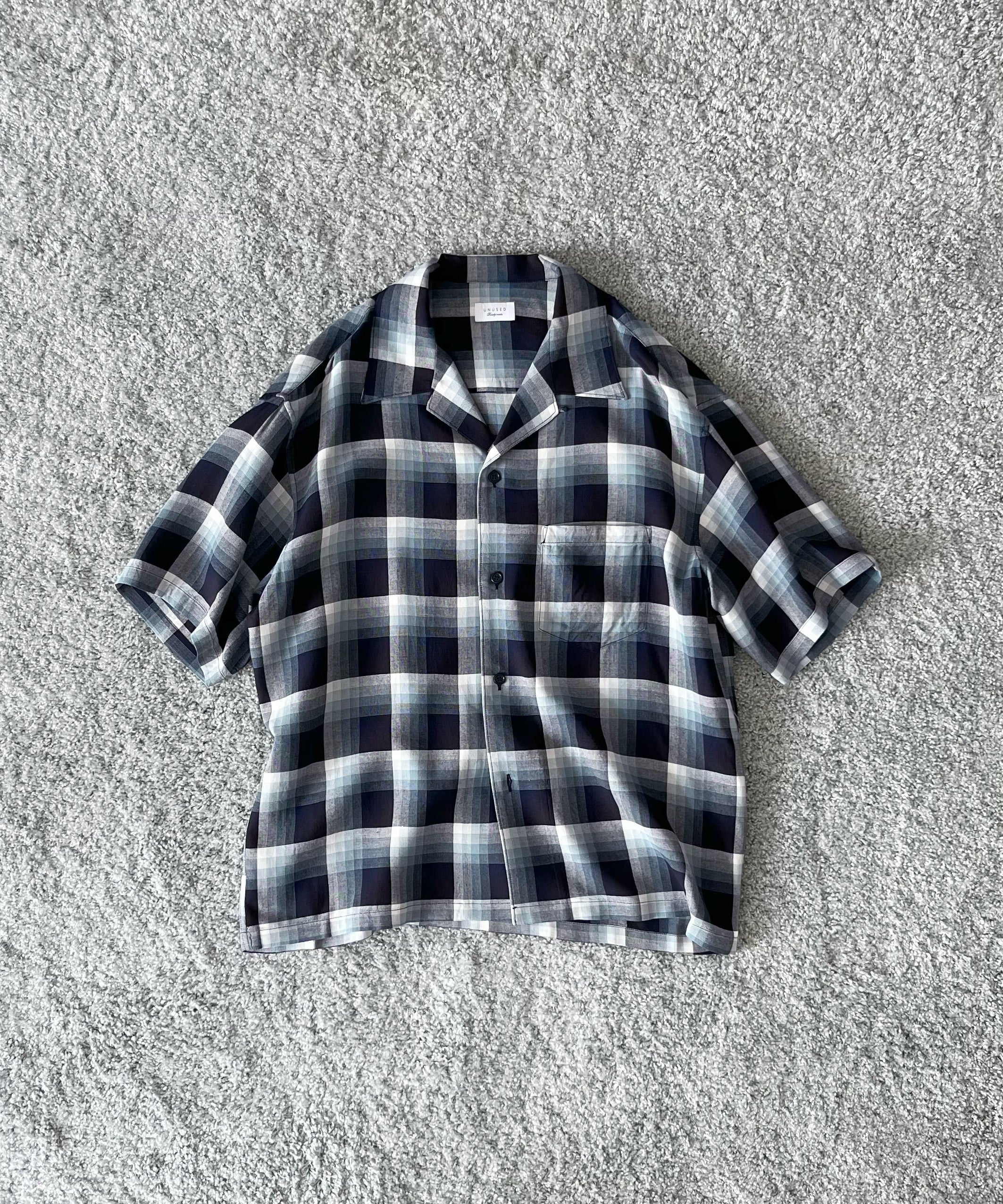 UNUSED Us2563 short sleeve rayon check shirt "NAVY"