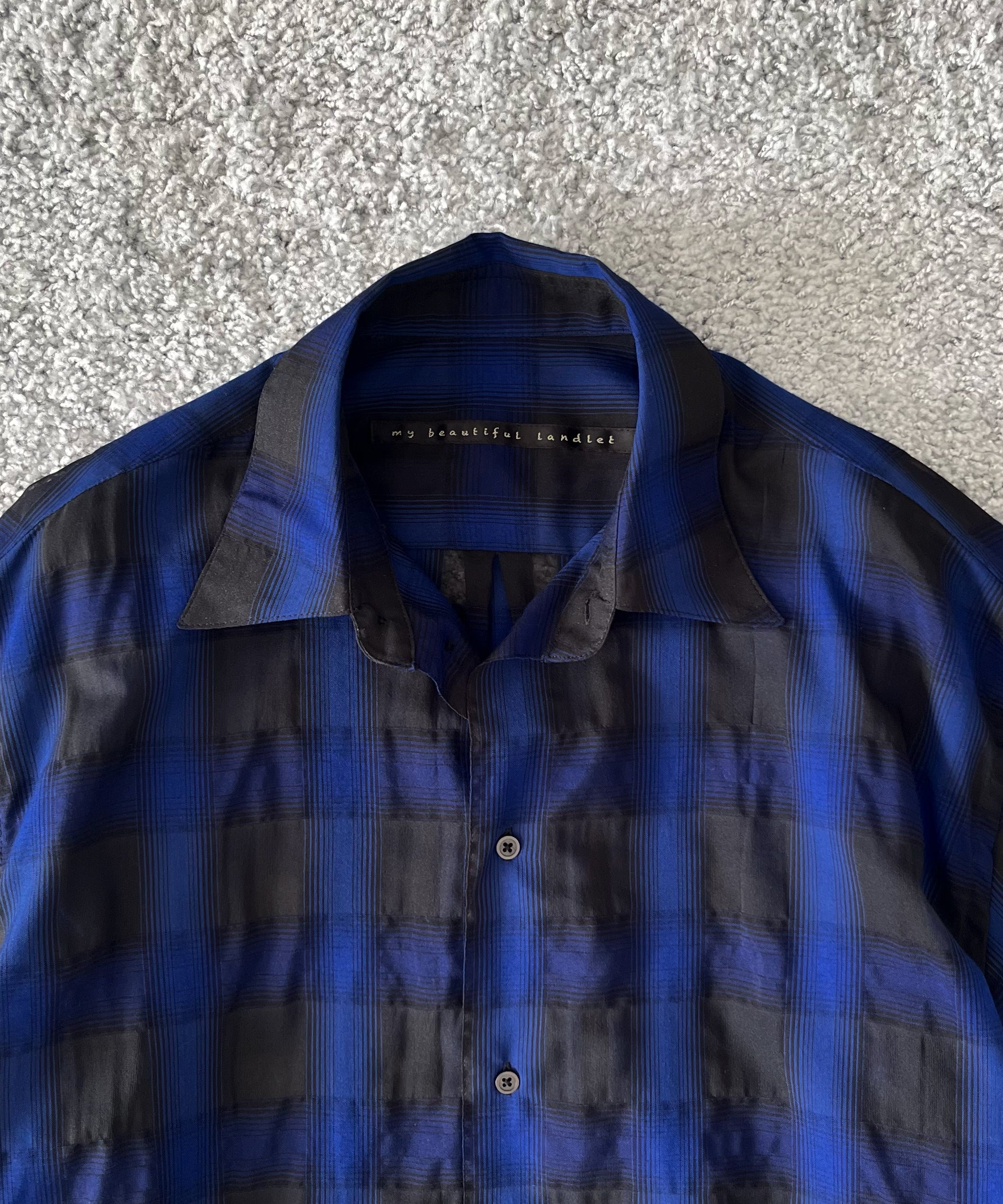 my beautiful landlet Sheer check s/s shirt "BLUE CHECK"