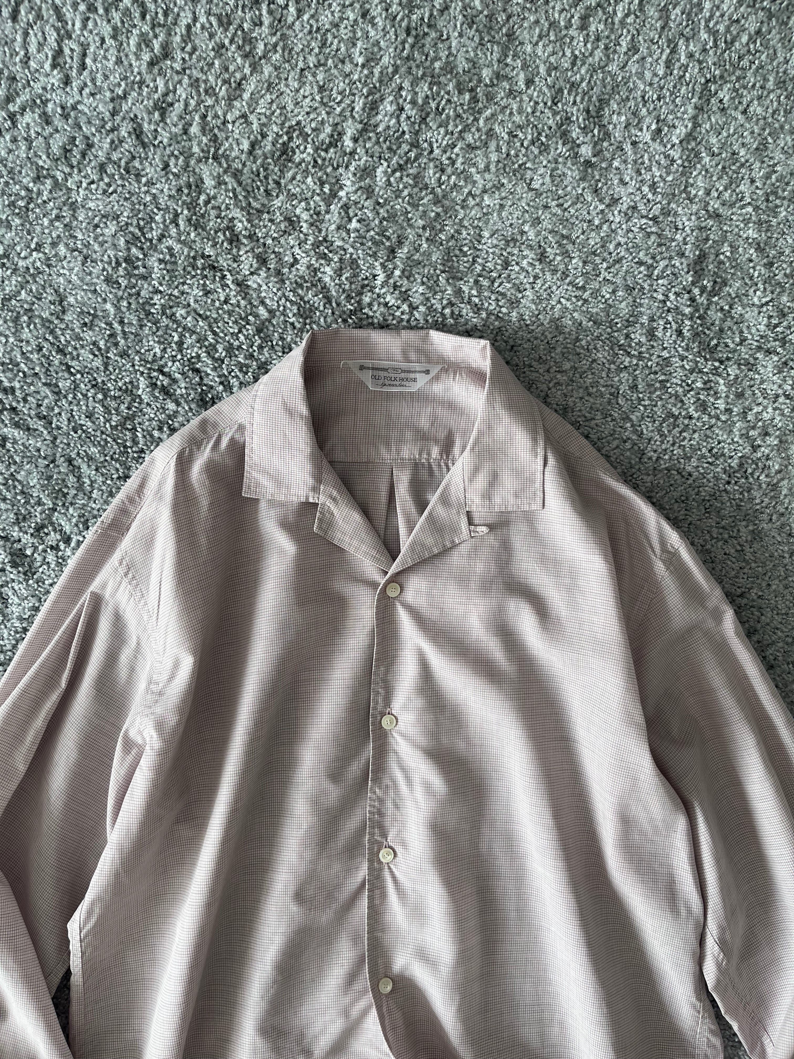 OLD FOLK HOUSE Cotton & lyocell lounge shirt "WHITE & BURGUNDY (PLAID)"