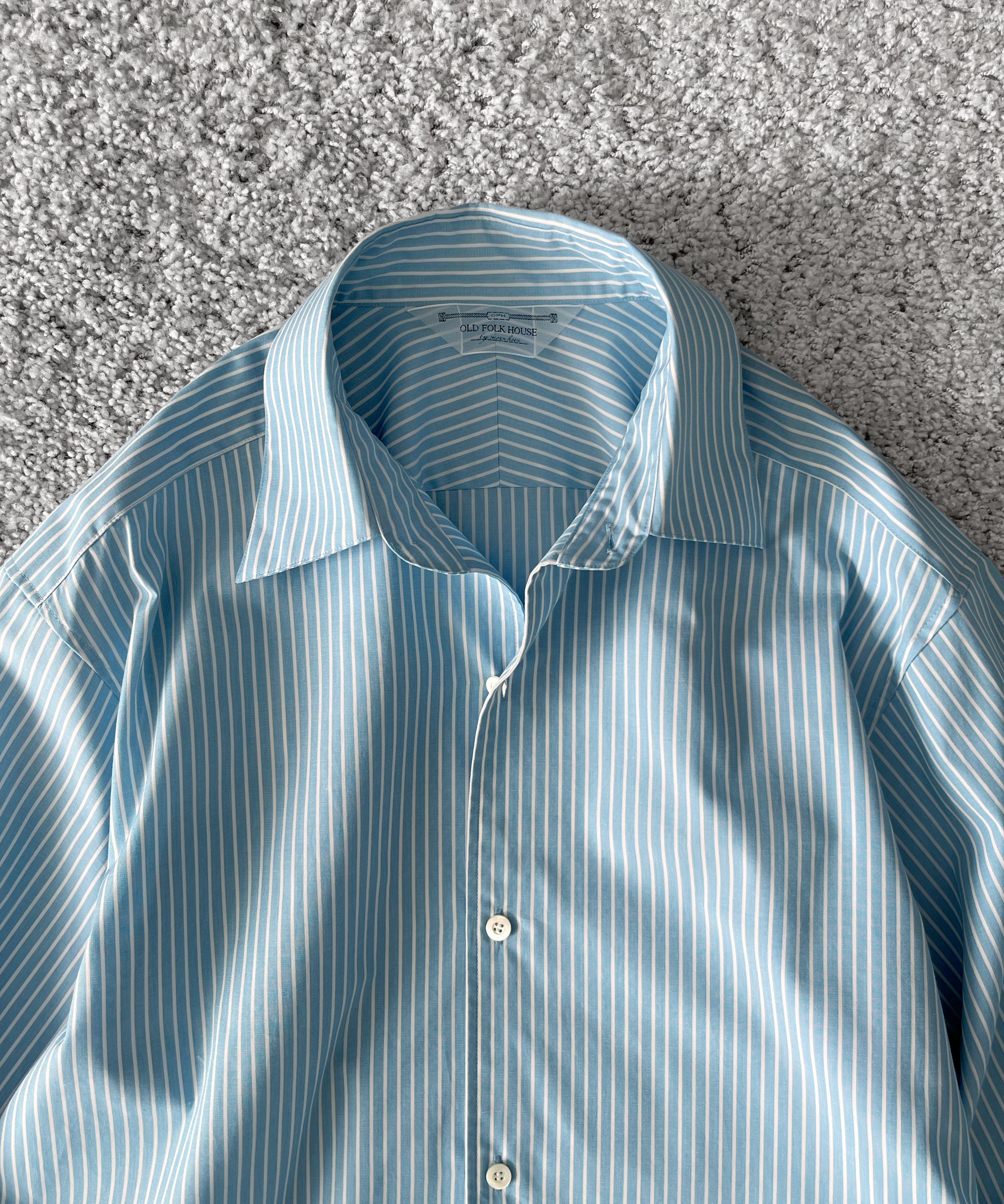 OLD FOLK HOUSE Cotton poplin striped classic shirt "BLUE"